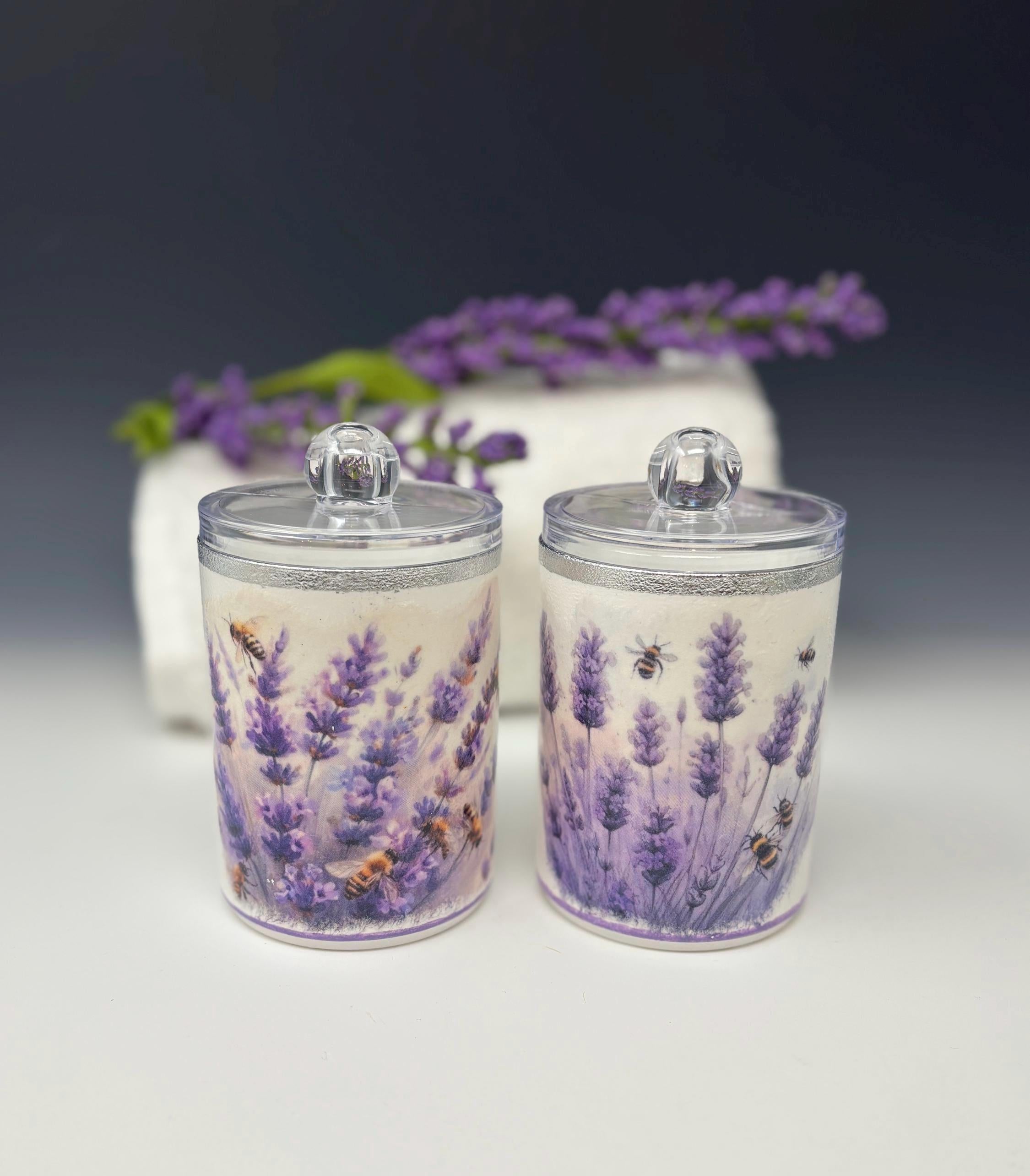 Vanity Jars with Lids, 10 oz. Set of 2, Lavender Design