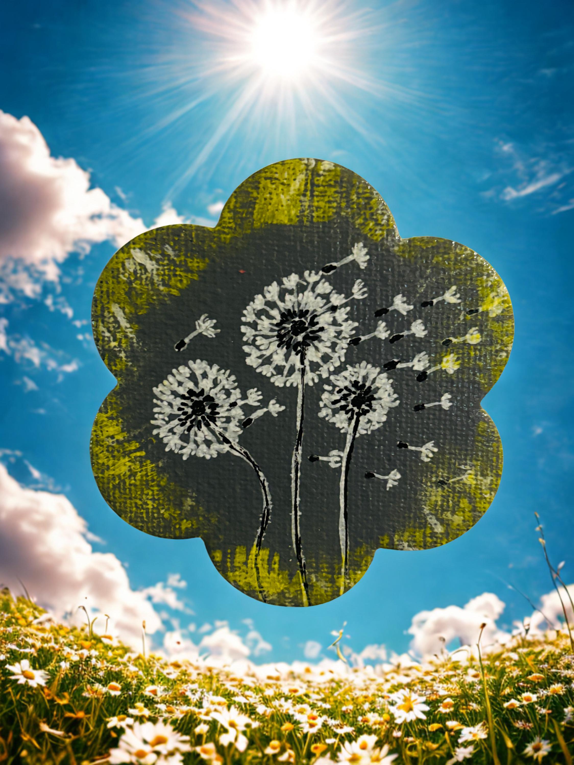 Hand Painted Mini Canvas Magnet, Dandelions