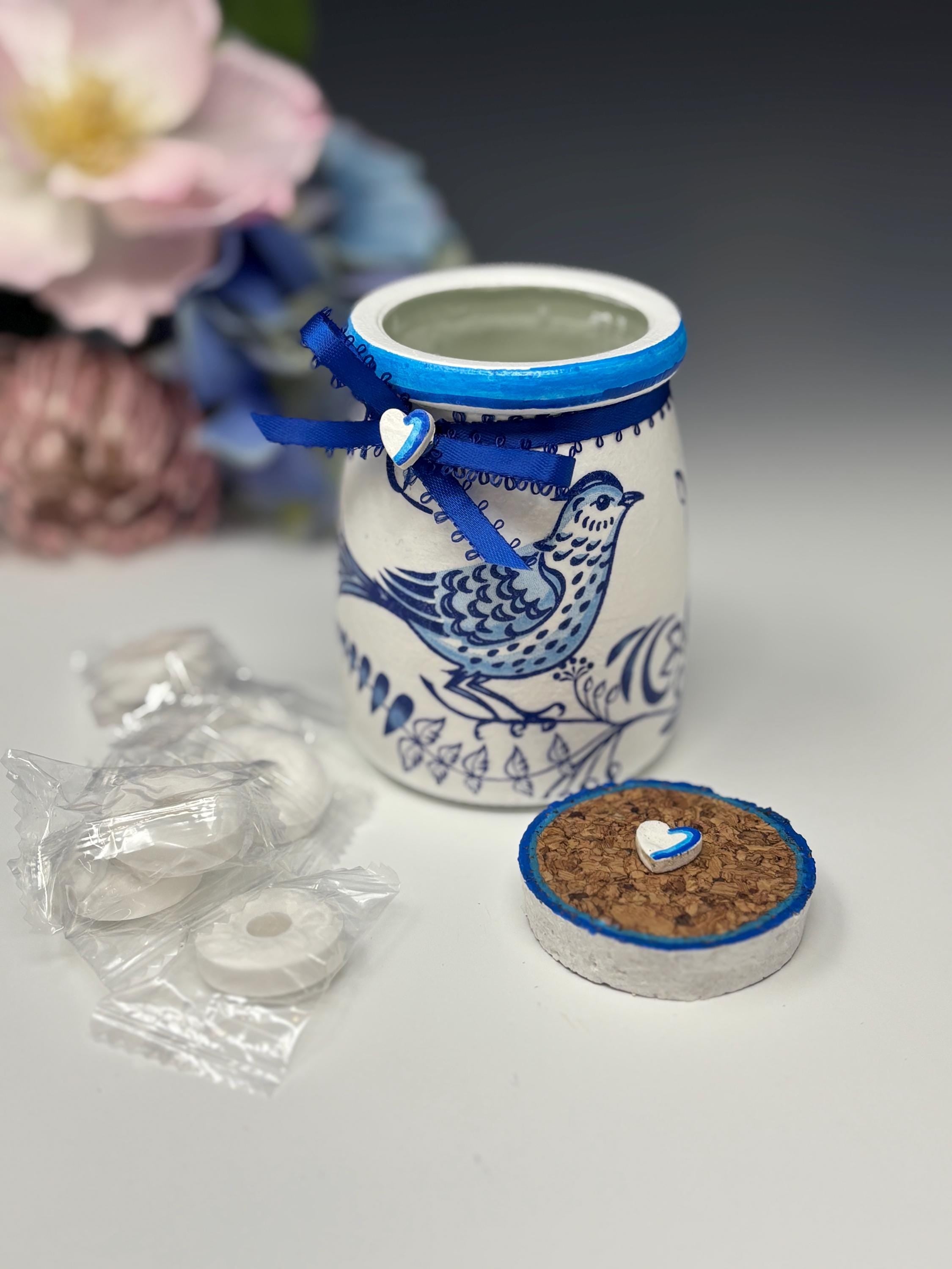Small Glass Candy Jar, Blue Bird