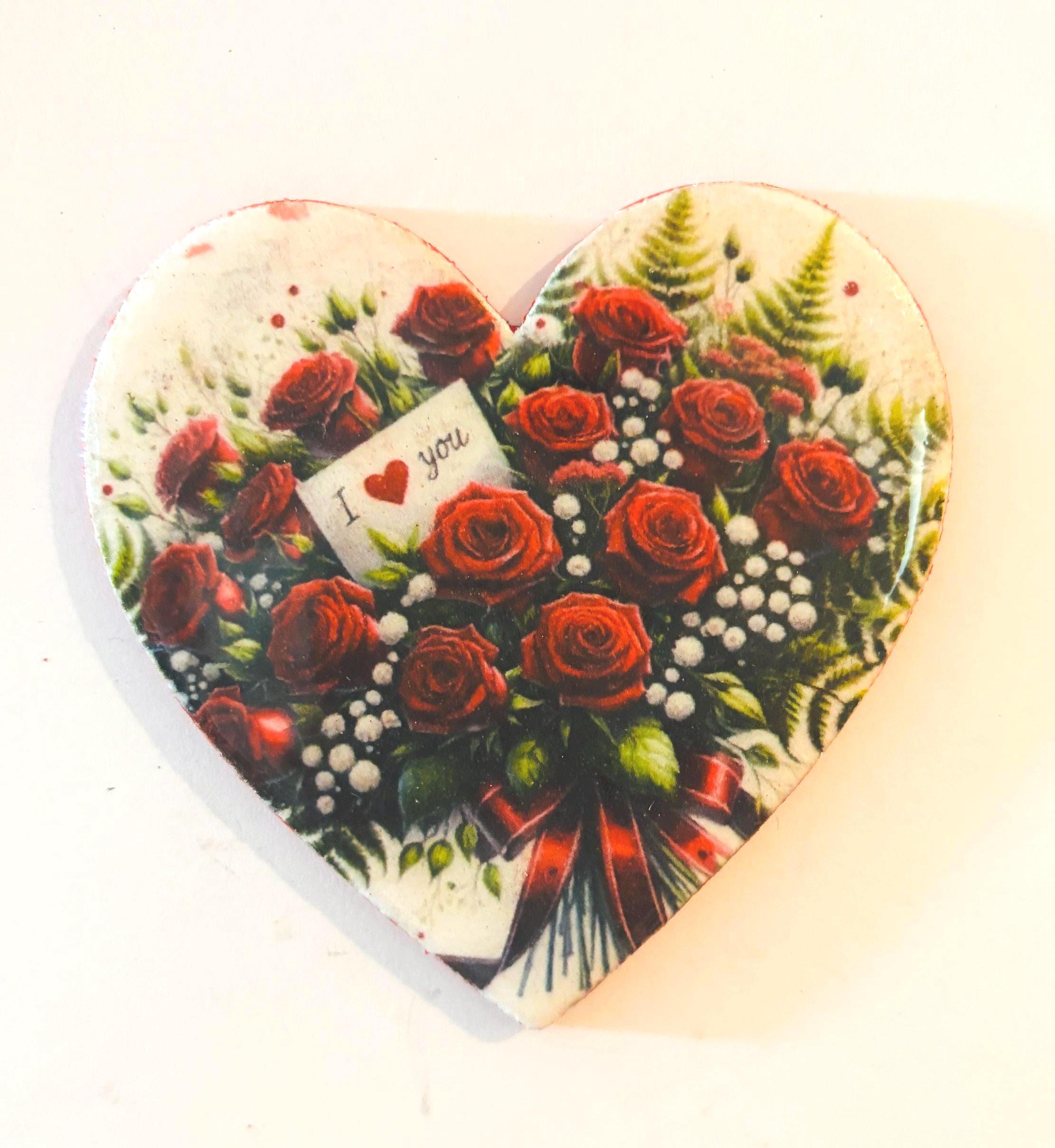Decoupaged Mini Canvas Magnets, Hearts