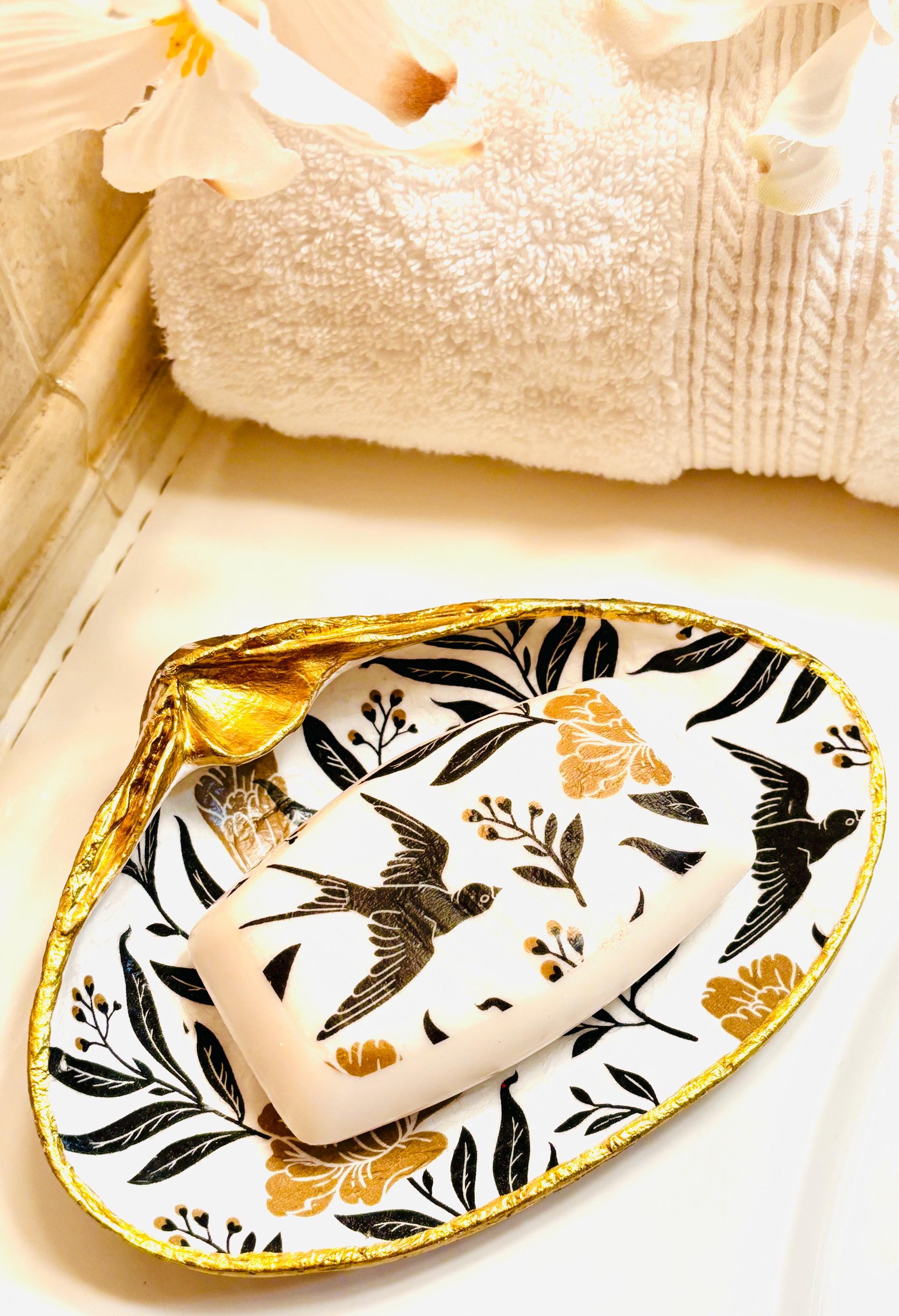 Vanity Decorative Soap, Bold Black and Gold, Floral and Strip Design