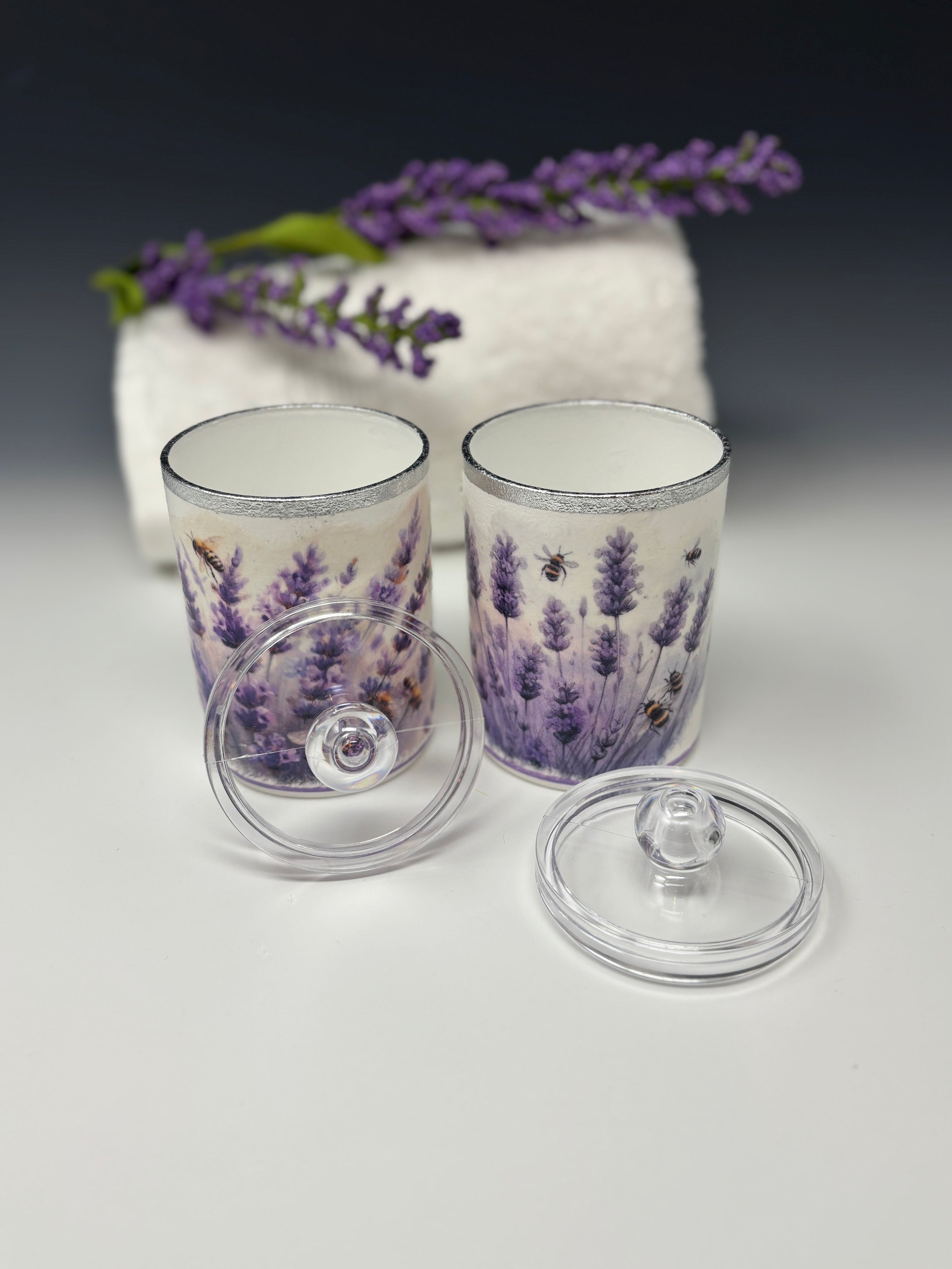 Lavender Decor, Vanity Jars with Lids, 10 oz. Set of 2