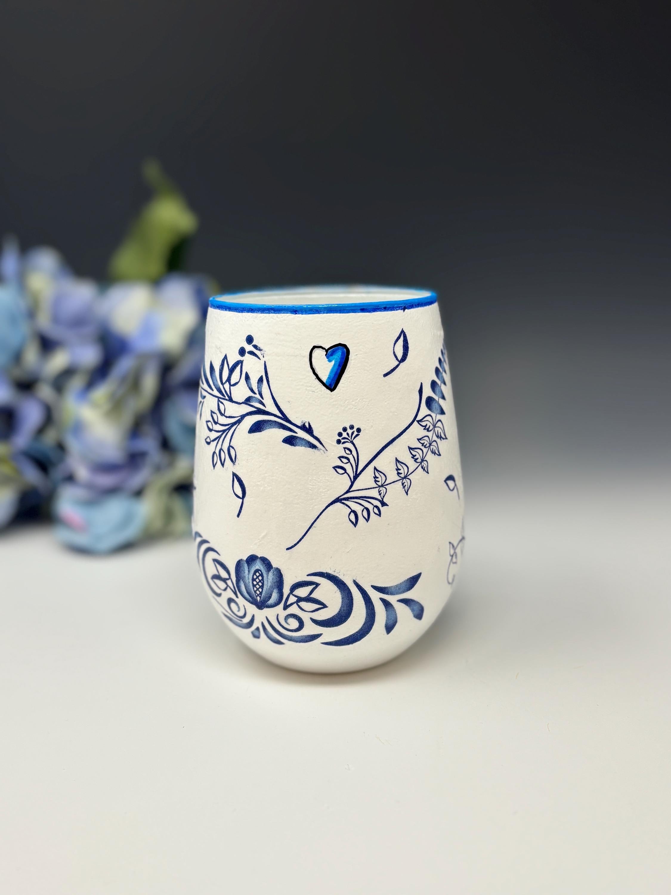 Makeup Brush Holder or Vase, Blue Bird
