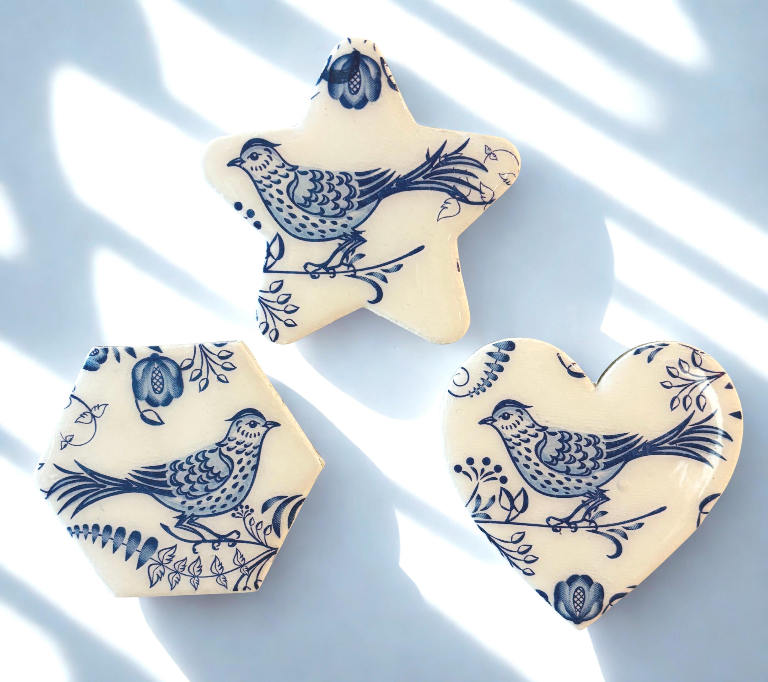 Decoupaged Mini Canvas Magnets, Blue & White