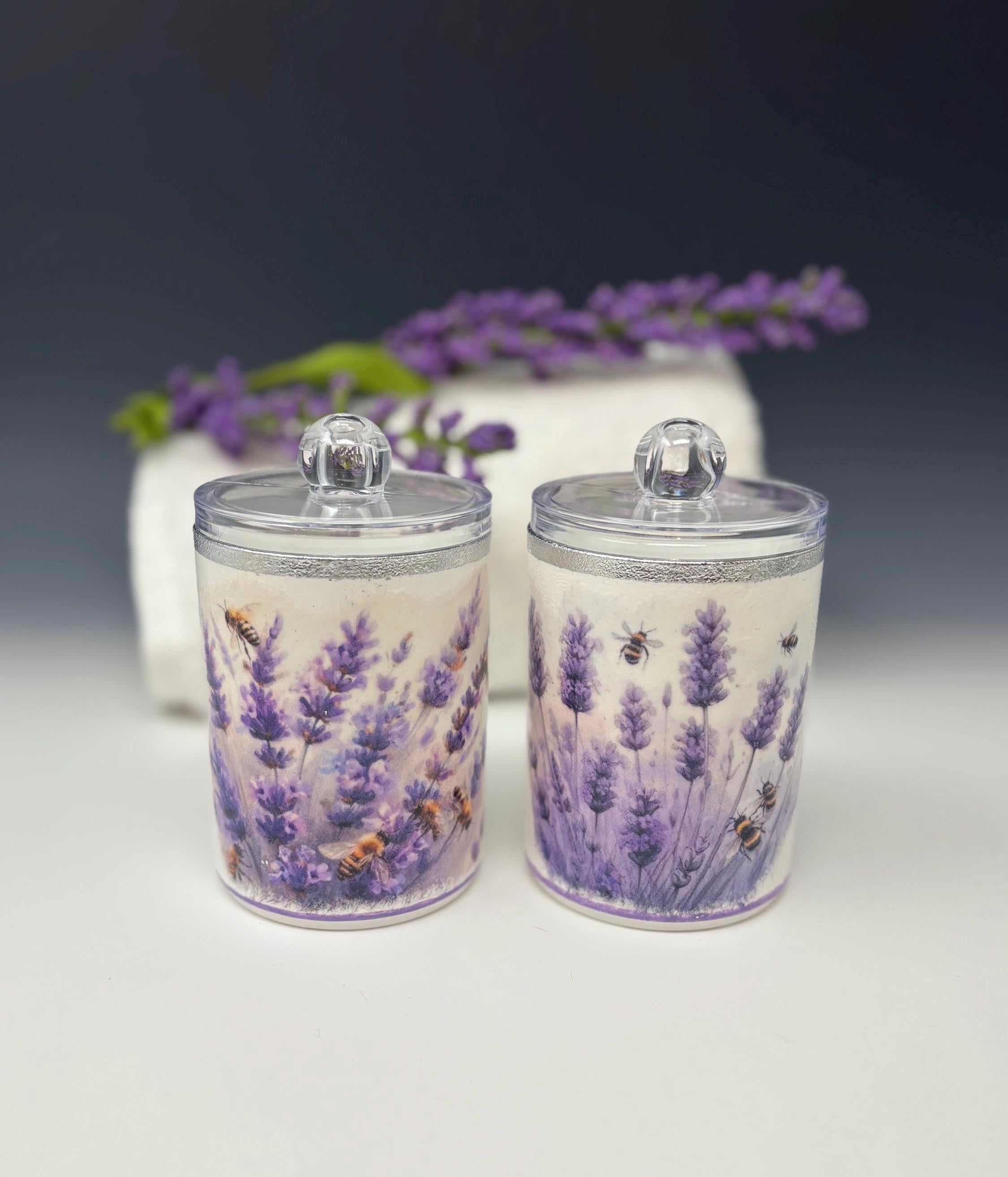 Vanity Jars with Lids, 10 oz. Set of 2, Lavender Design