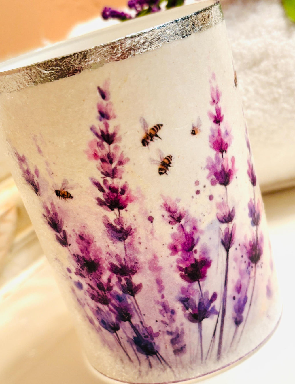Vanity Makeup Brush/Pencil Holder, Lavender Design