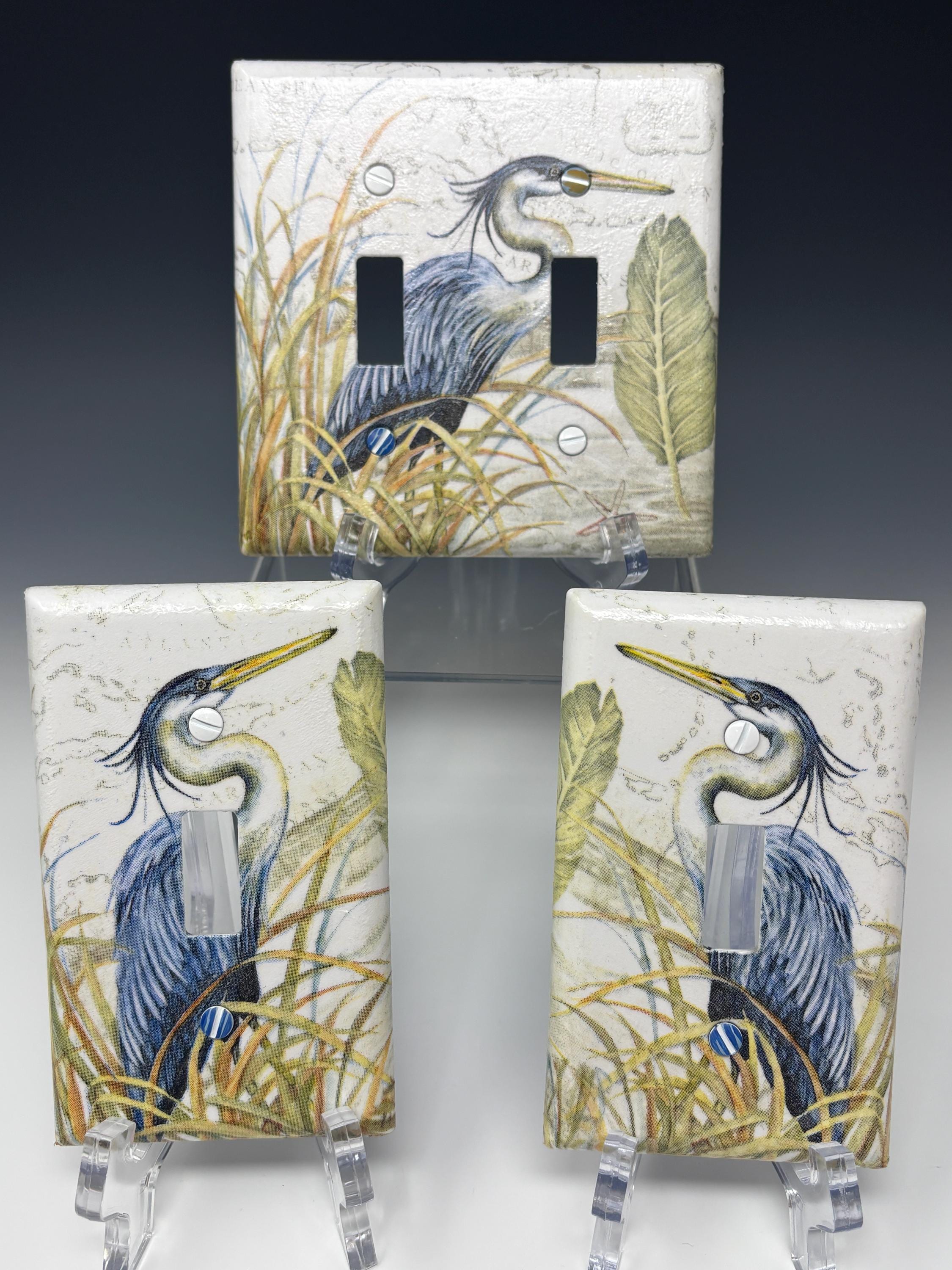 Decorative Light Outlet Cover Wall Plates, Blue Heron