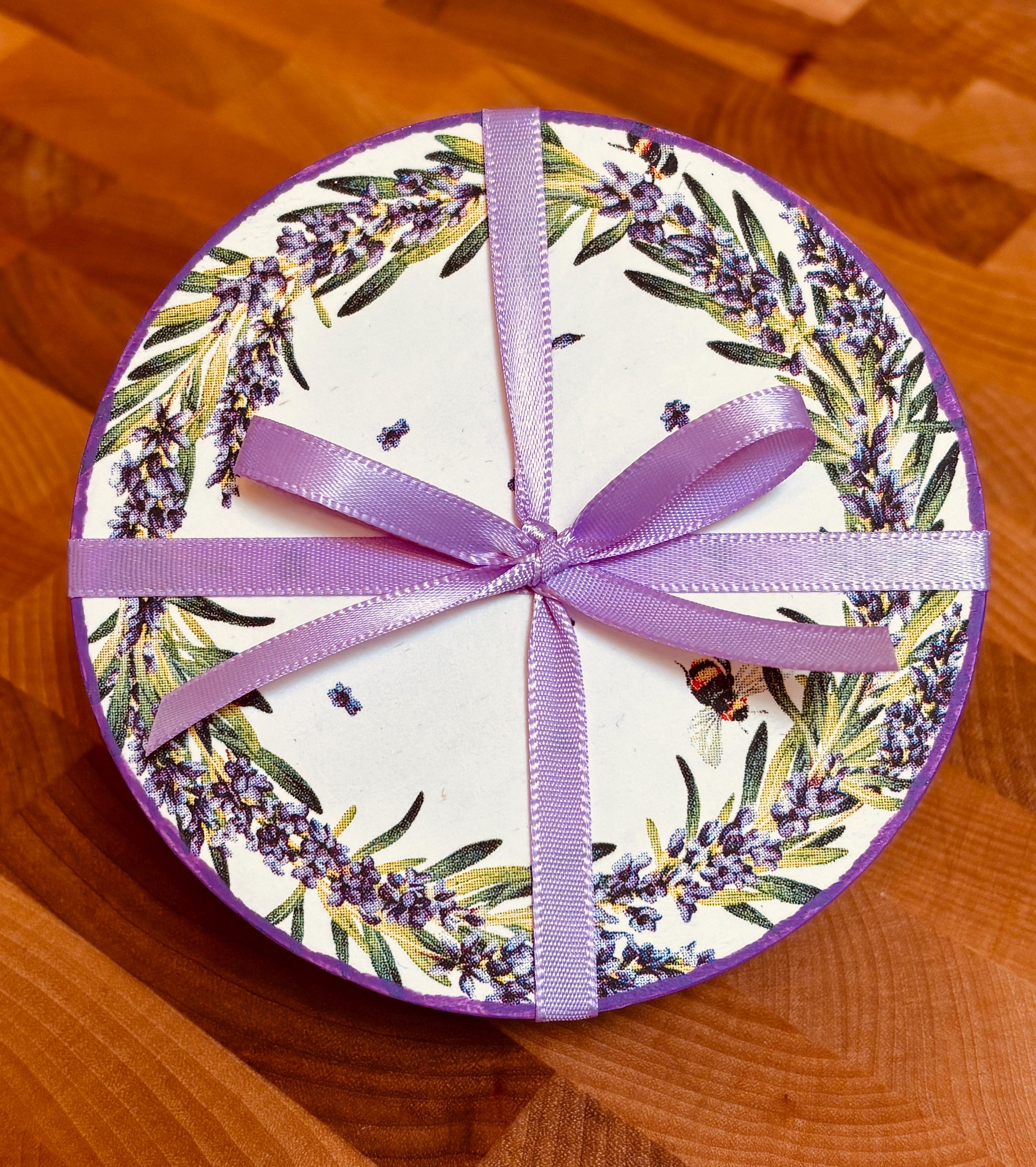Wood Coasters, Decoupage Art, Lavender and Bees