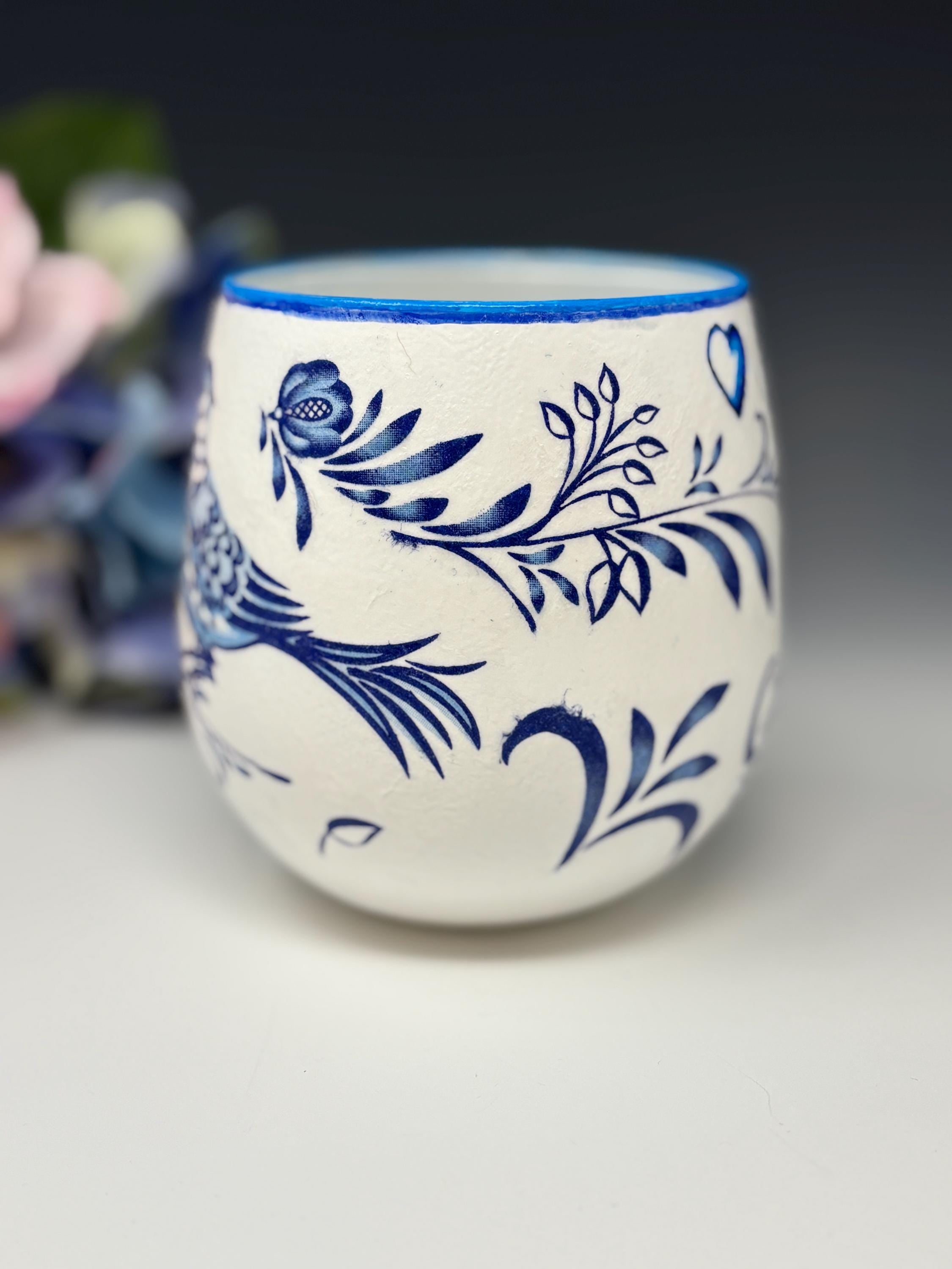 Votive Candle Holder, Blue Bird Design