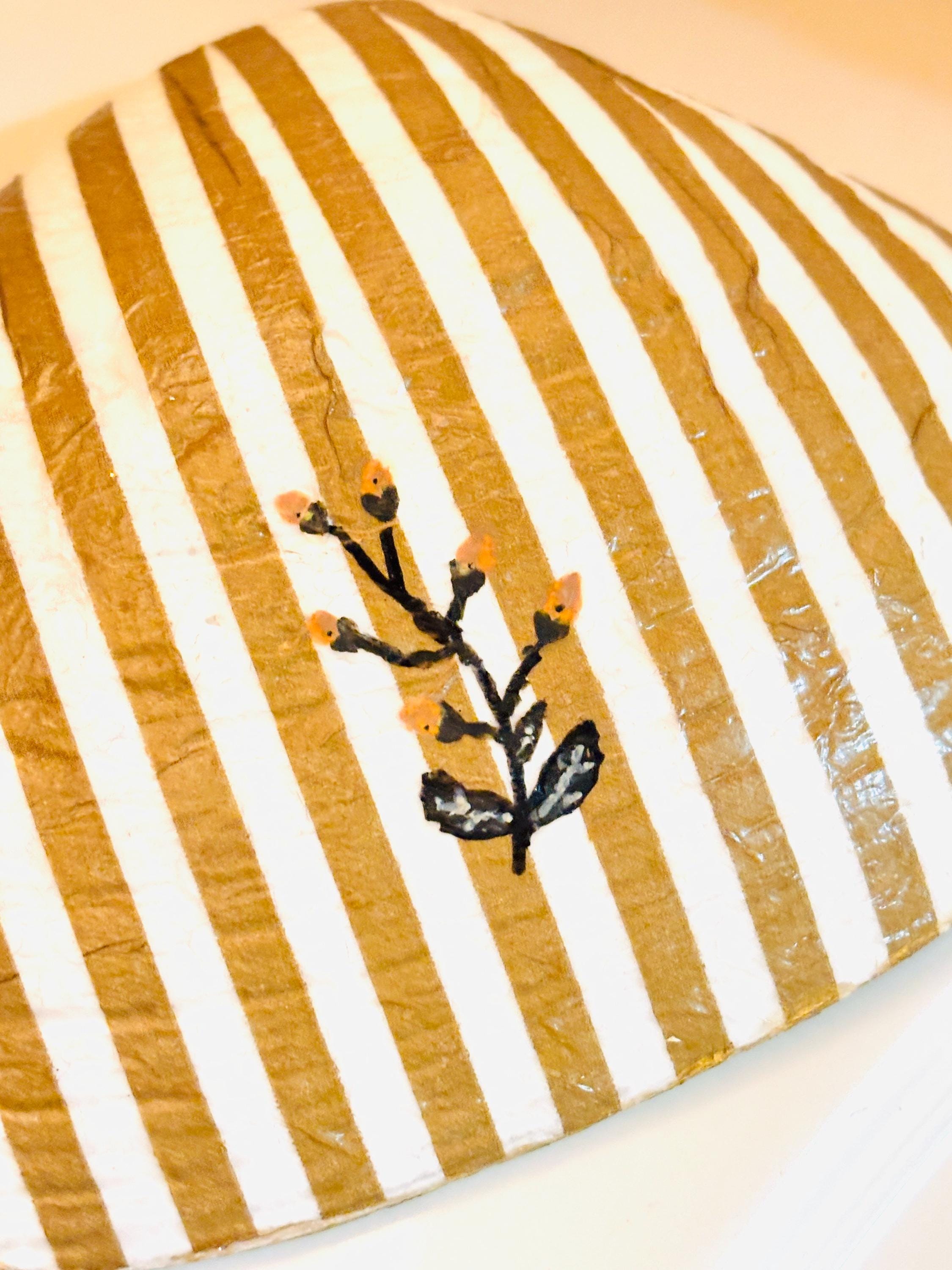 Vanity Ring, Soap or Trinket Dish, Bold Black and Gold, Floral and Stripe Design
