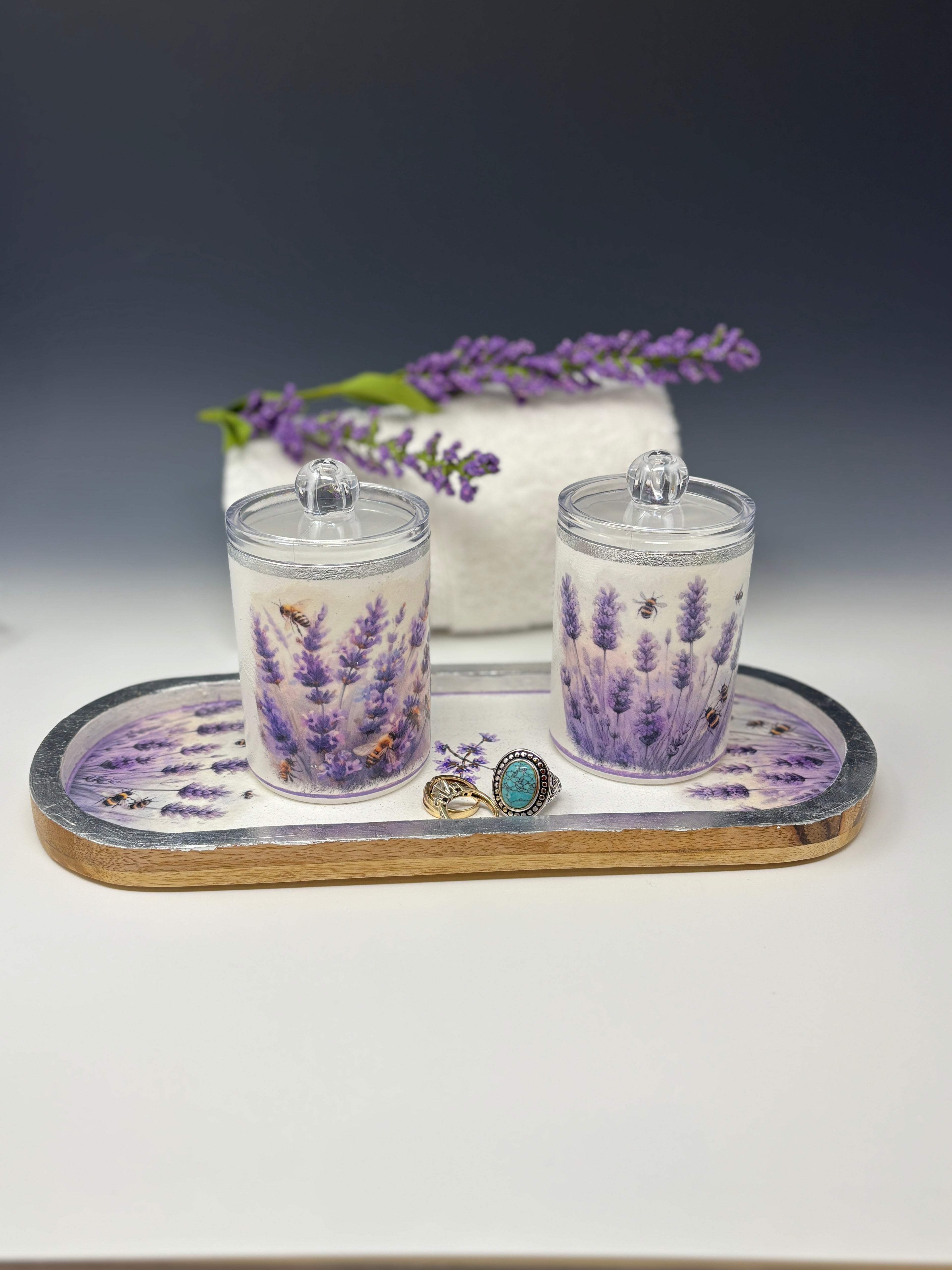 Lavender Decor, Vanity Jars with Lids, 10 oz. Set of 2