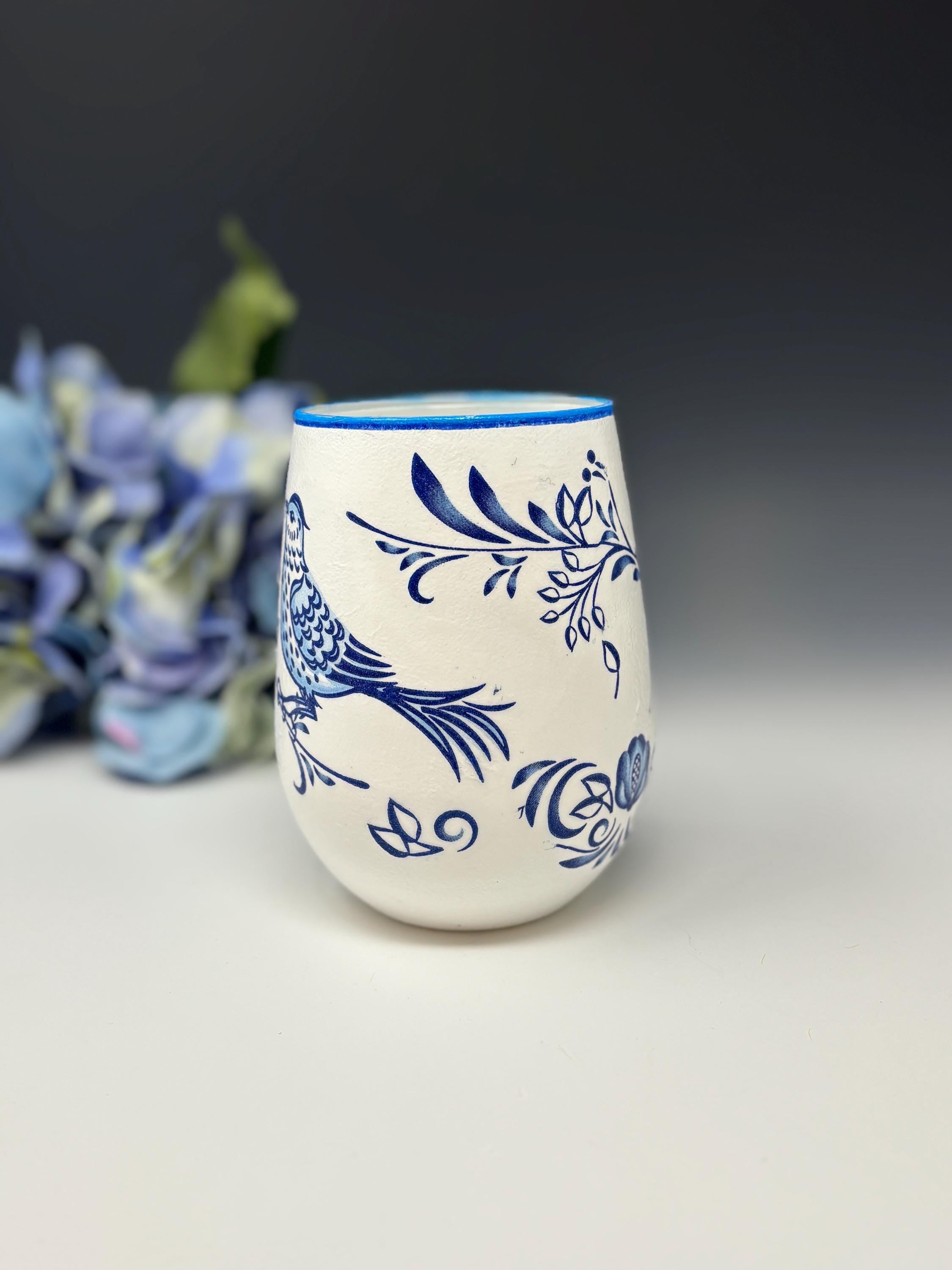 Makeup Brush Holder or Vase, Blue Bird