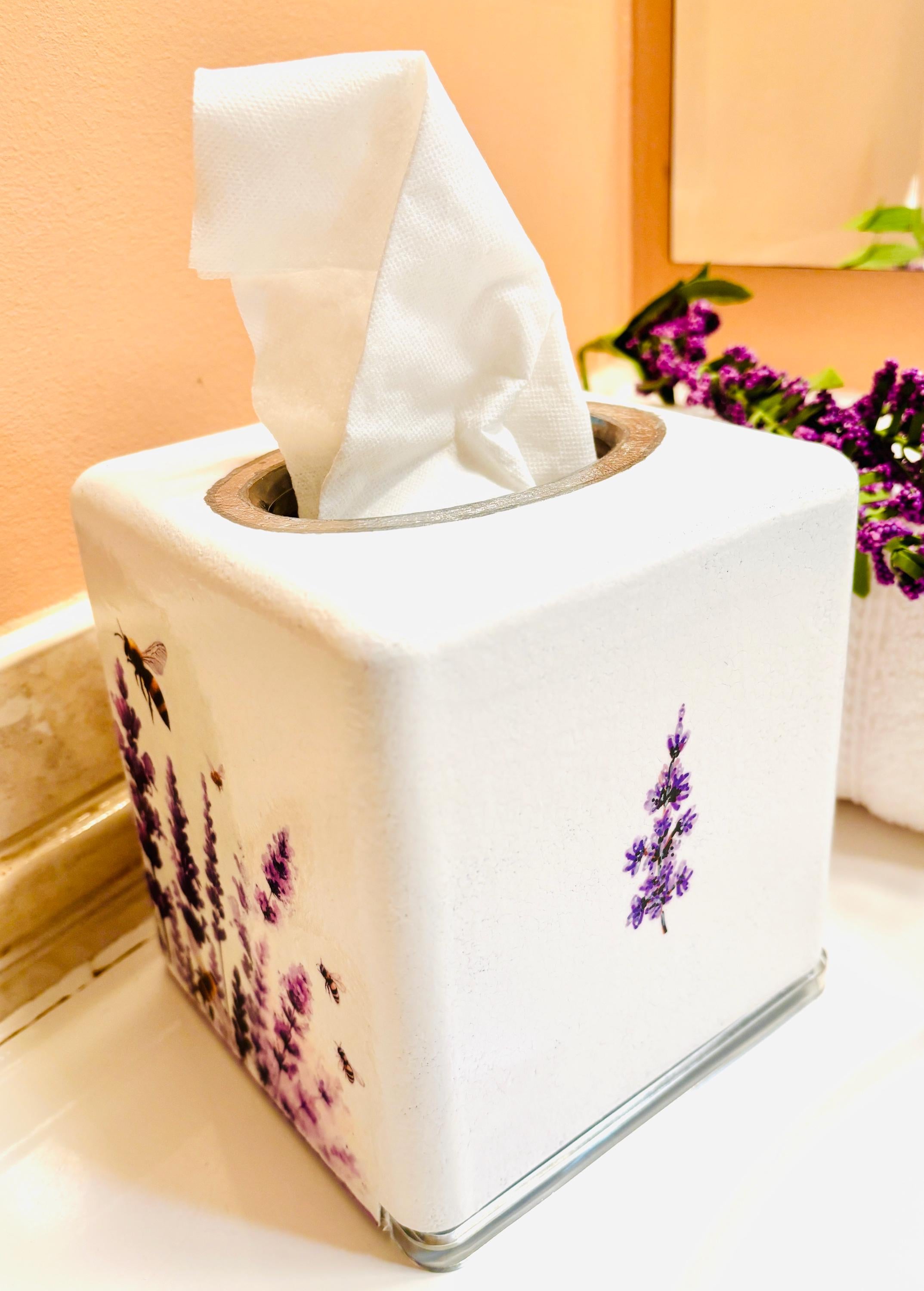 Vanity Tissue Box Holder, Lavender Design