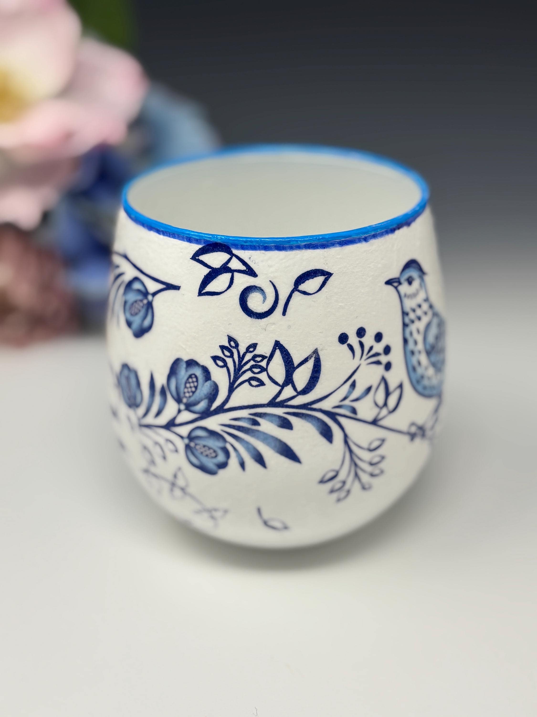 Votive Candle Holder, Blue Bird Design