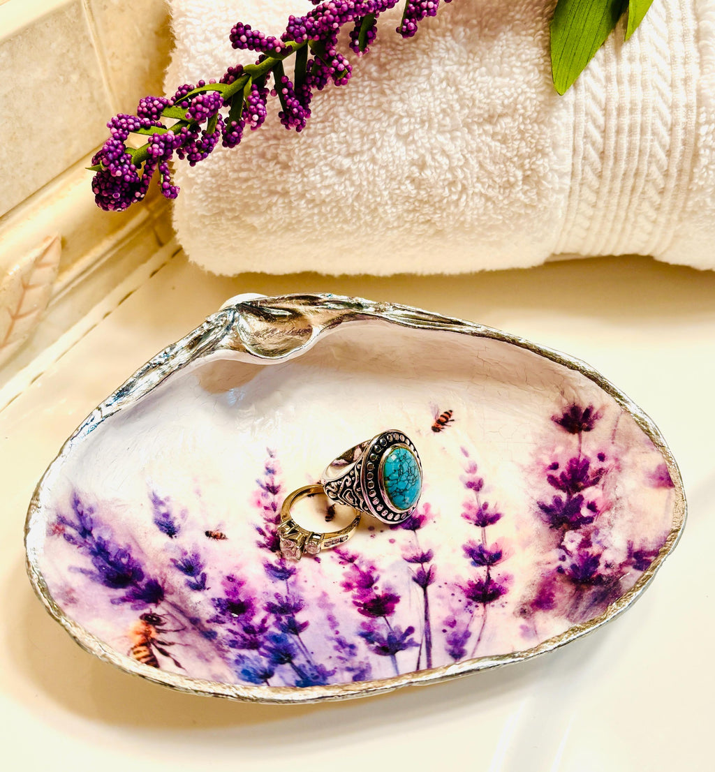 Vanity Ring, Soap or Trinket Dish, Lavender Design