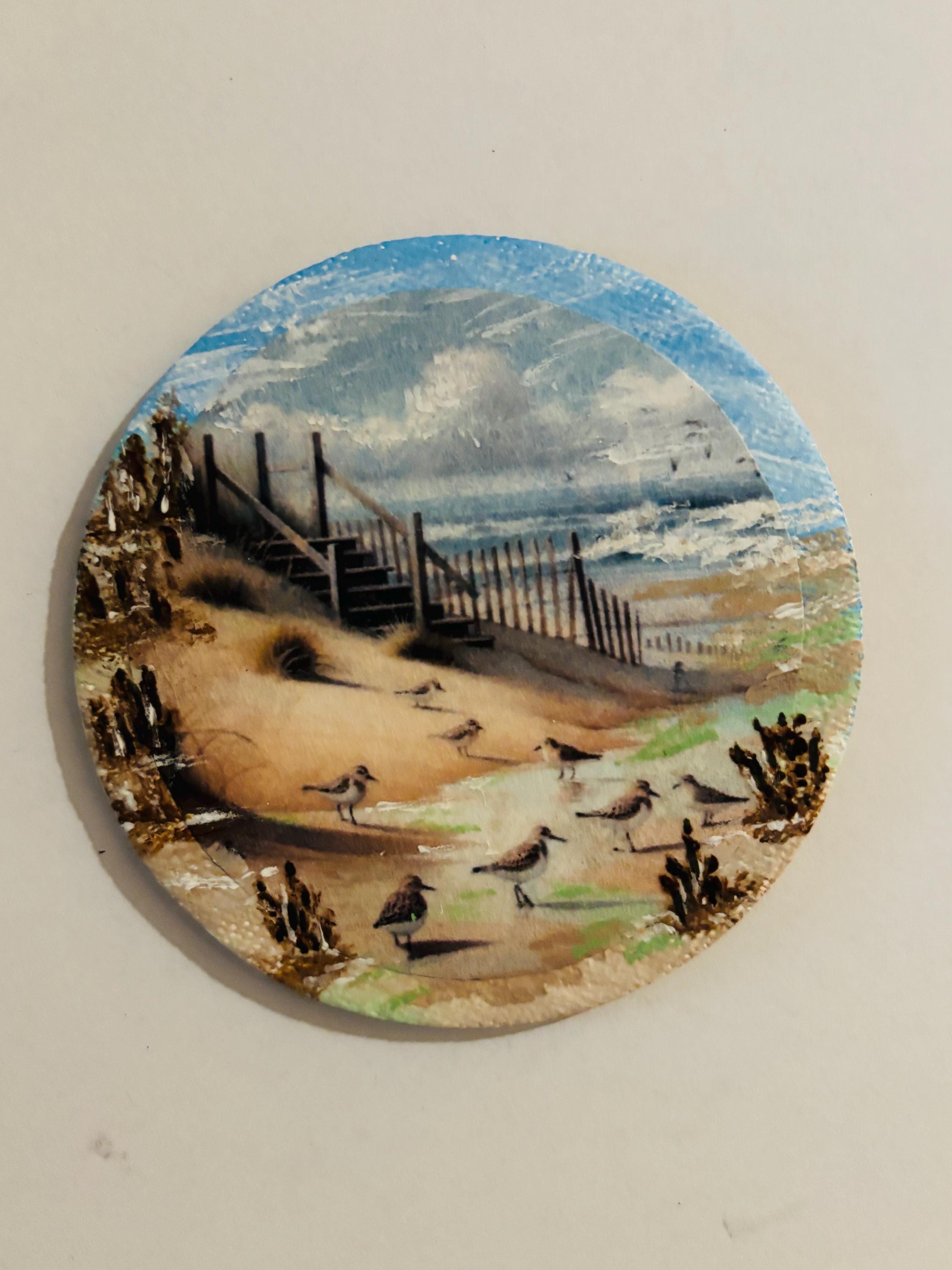 Decoupaged and Hand Painted Mini Canvas Magnets, Sandy Beach