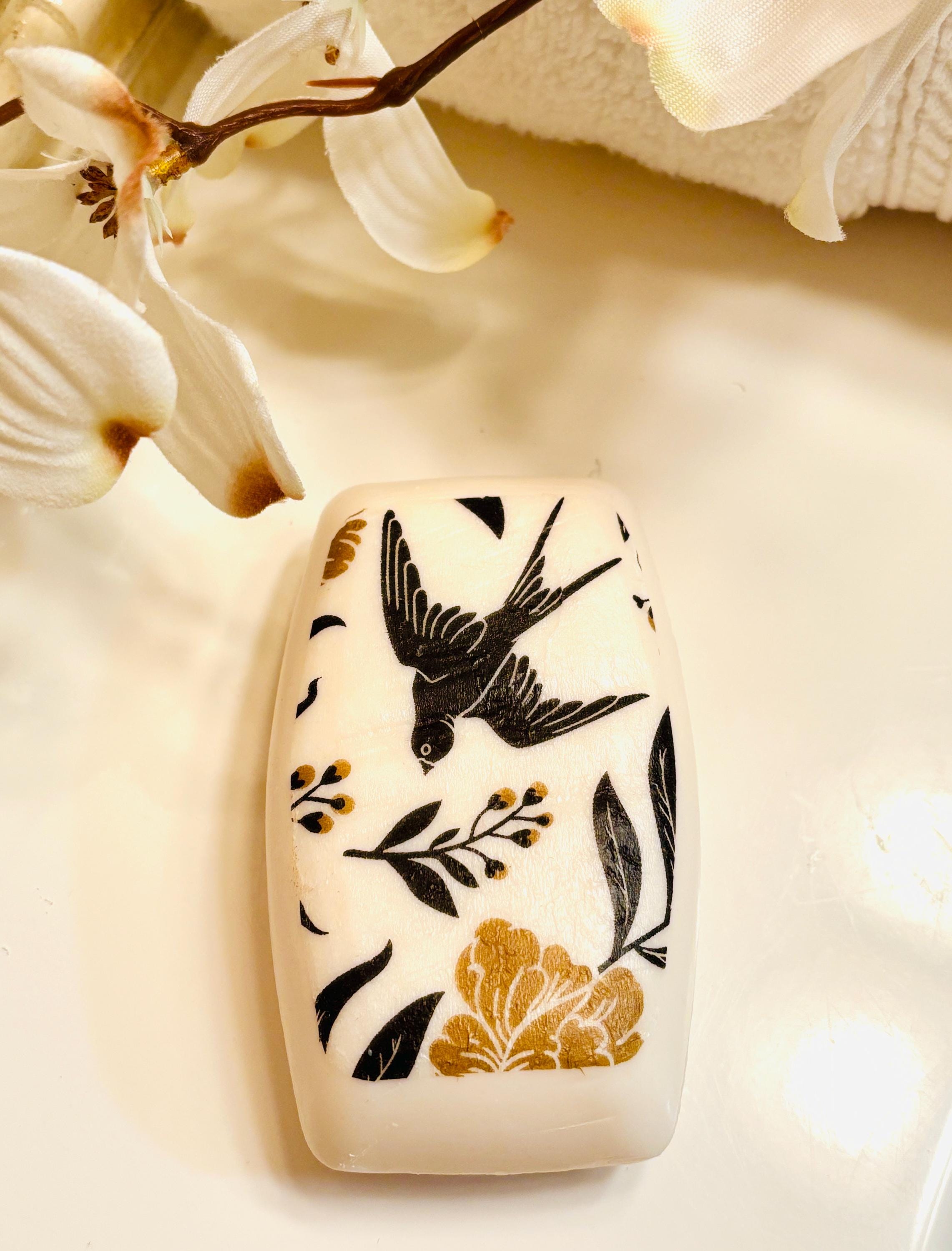 Vanity Decorative Soap, Bold Black and Gold, Floral and Strip Design