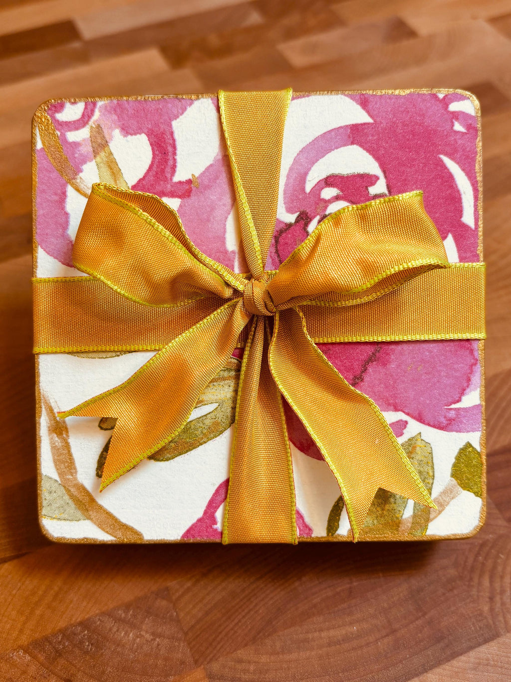 Wood Coasters, Decoupage Art, Pink Rose