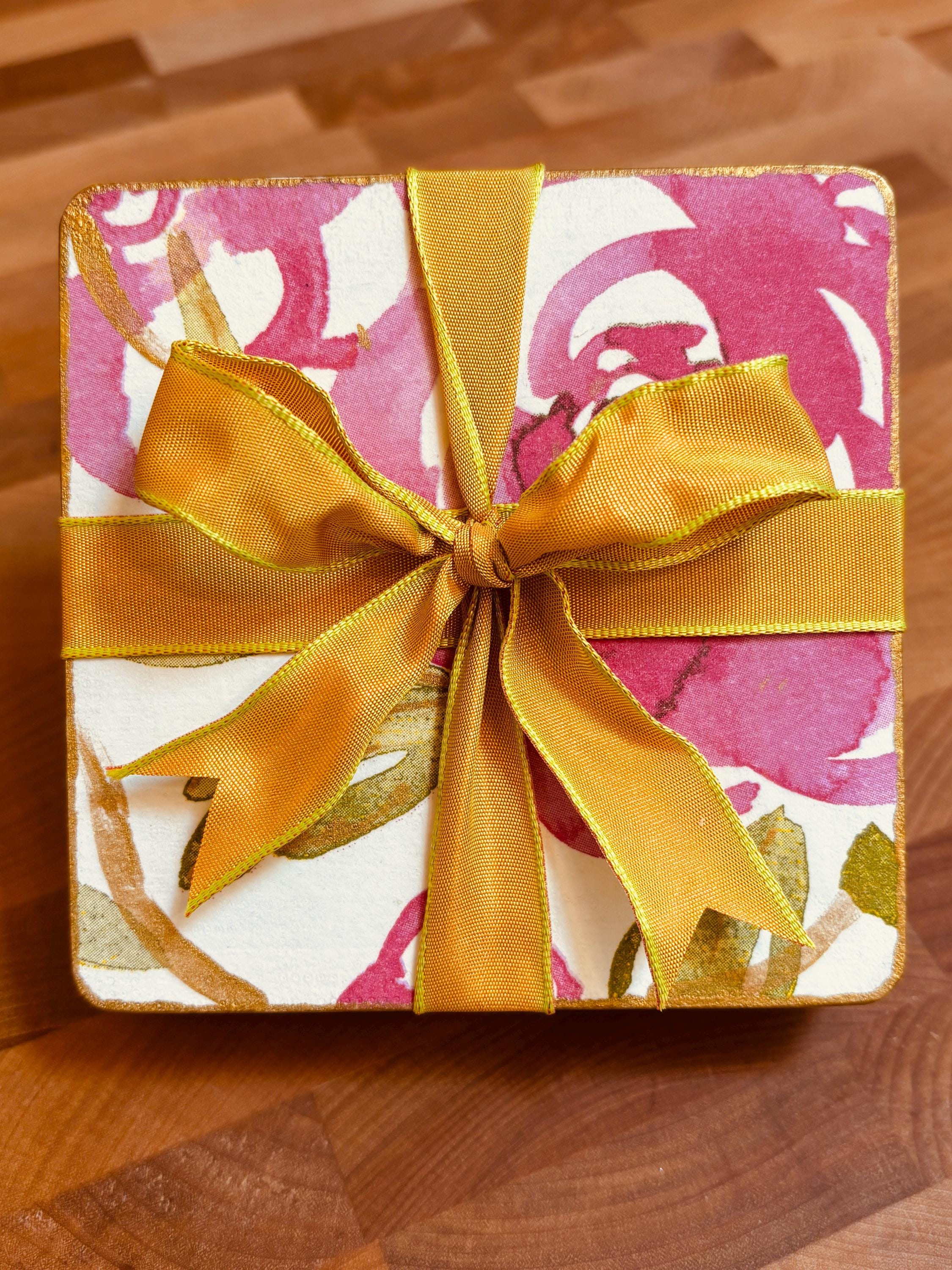 Wood Coasters, Decoupage Art, Pink Rose