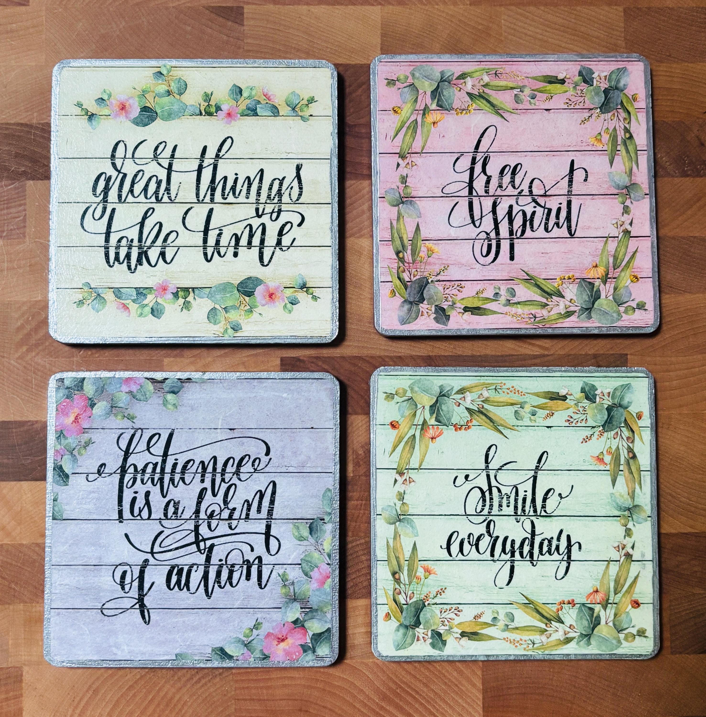 Wood Coasters, Decoupage Art, Inspirational Quotes