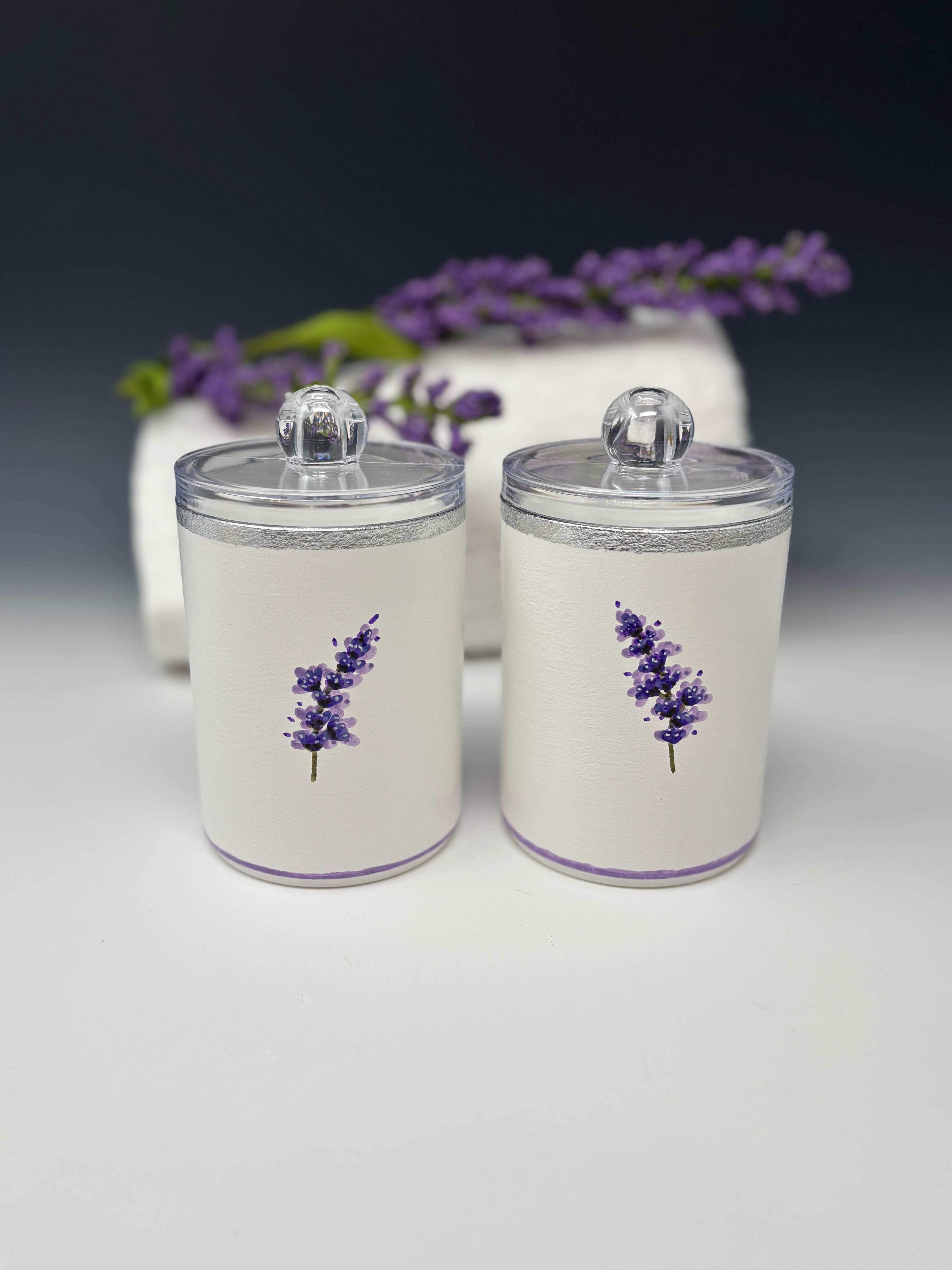 Lavender Decor, Vanity Jars with Lids, 10 oz. Set of 2
