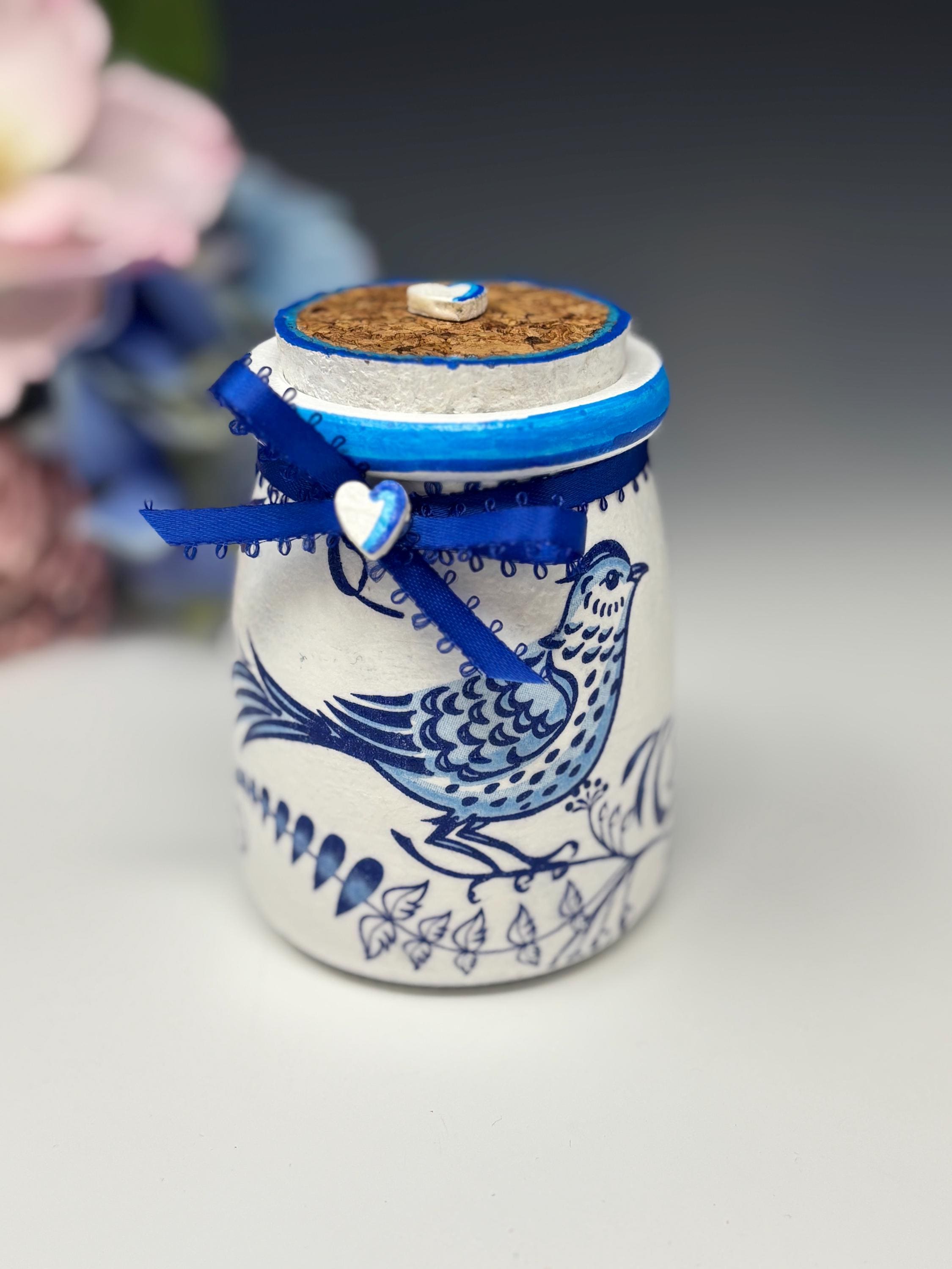Small Glass Candy Jar, Blue Bird