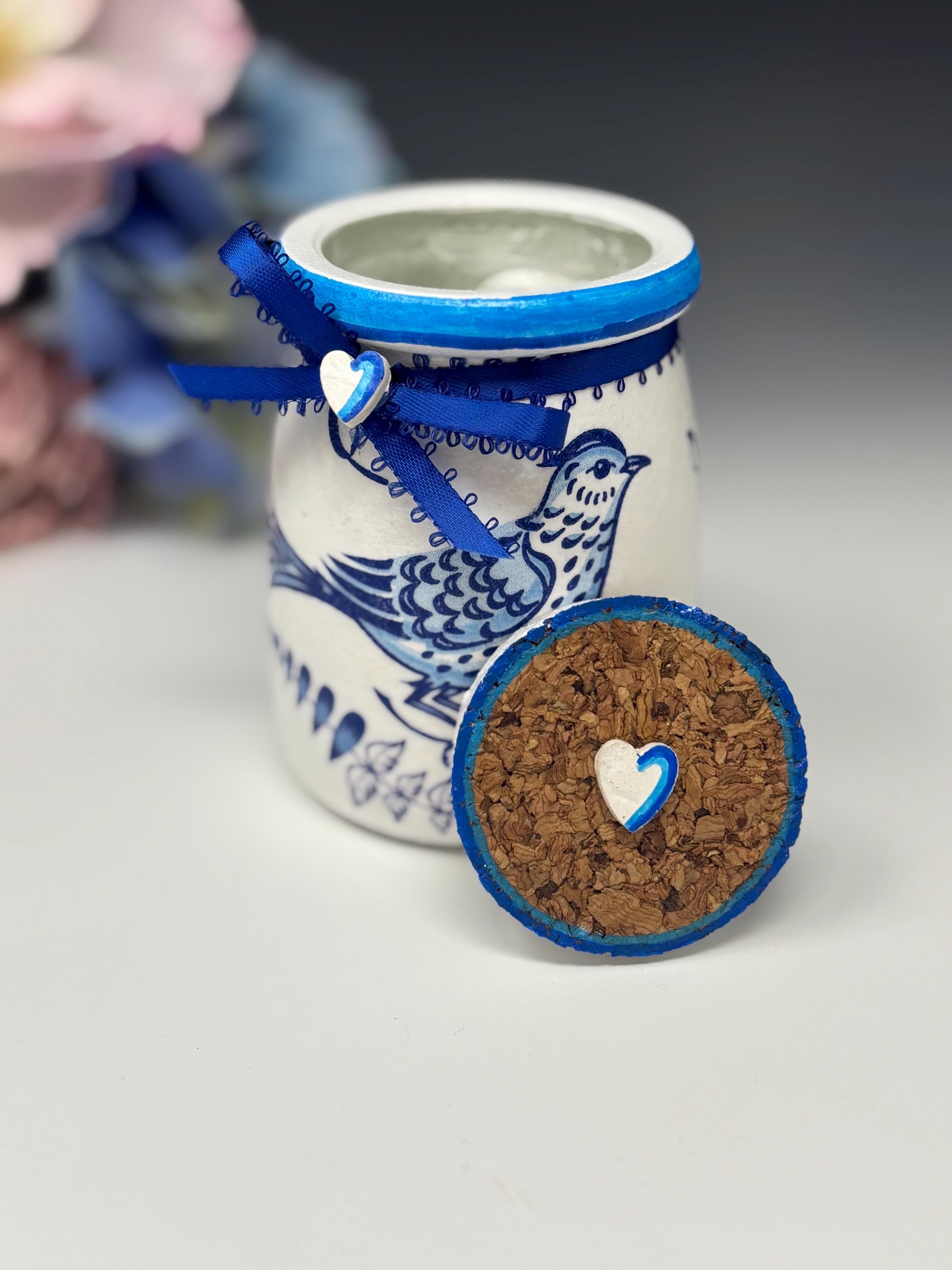 Small Glass Candy Jar, Blue Bird