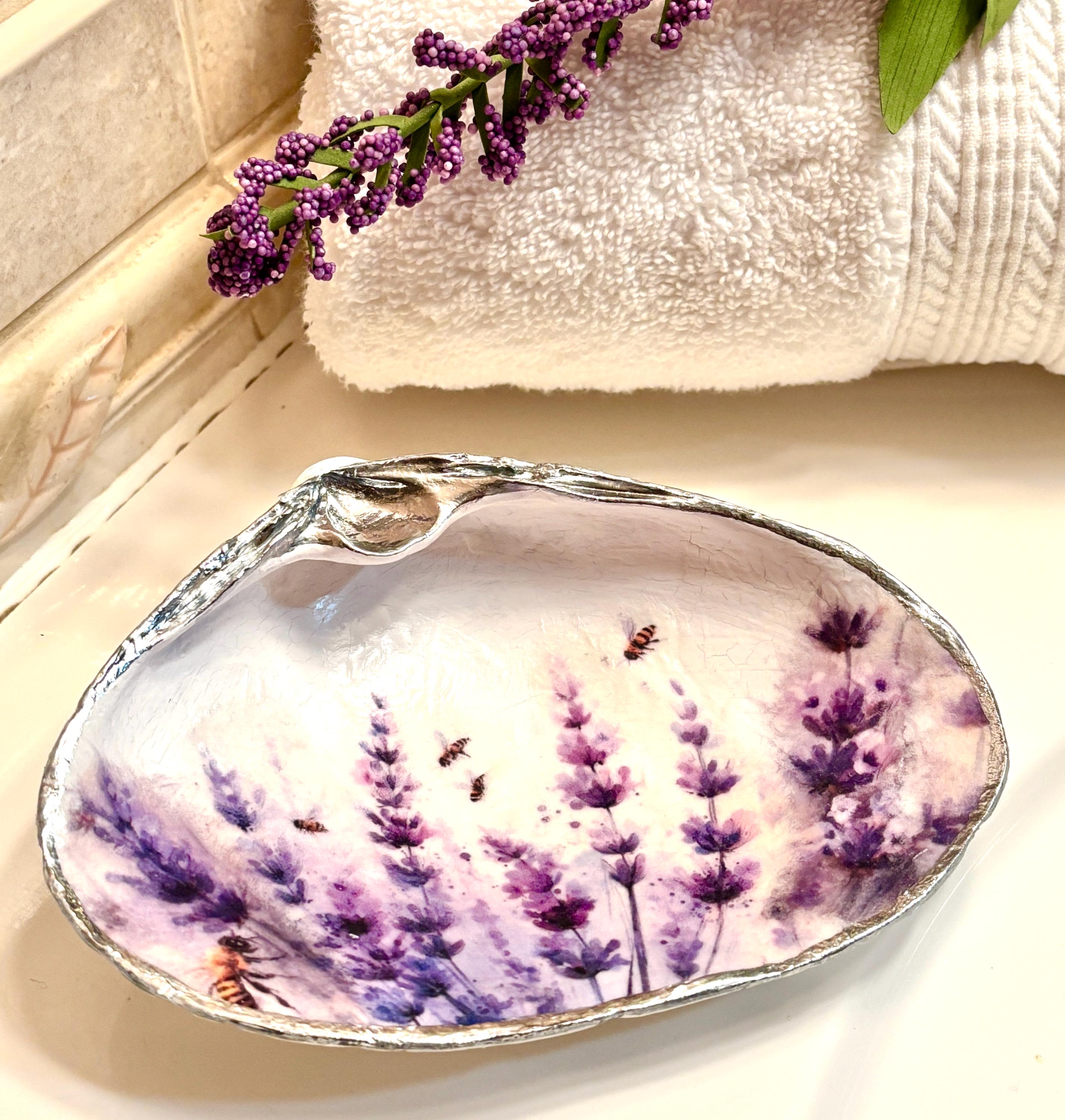Vanity Ring, Soap or Trinket Dish, Lavender Design