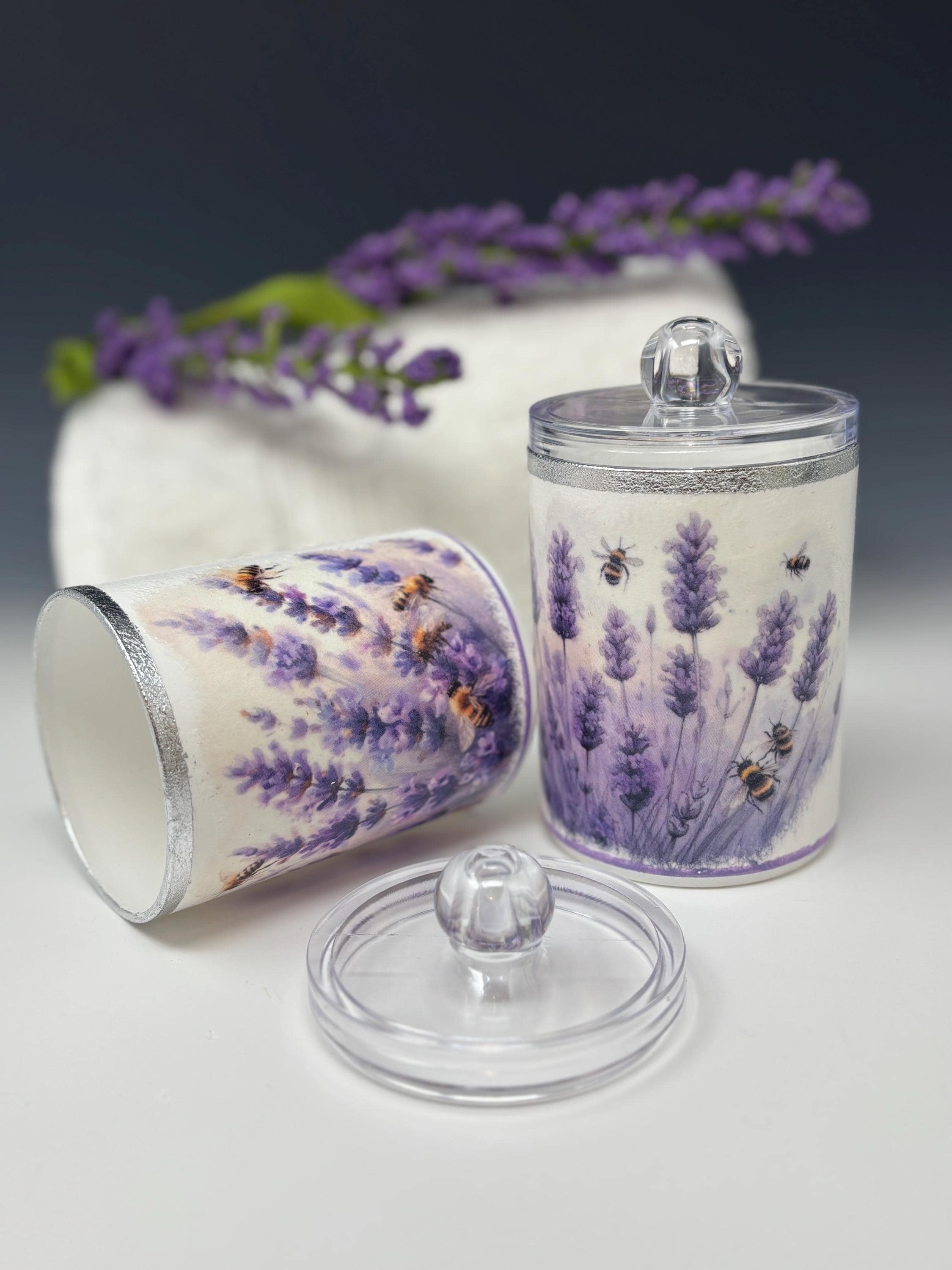 Vanity Jars with Lids, 10 oz. Set of 2, Lavender Design
