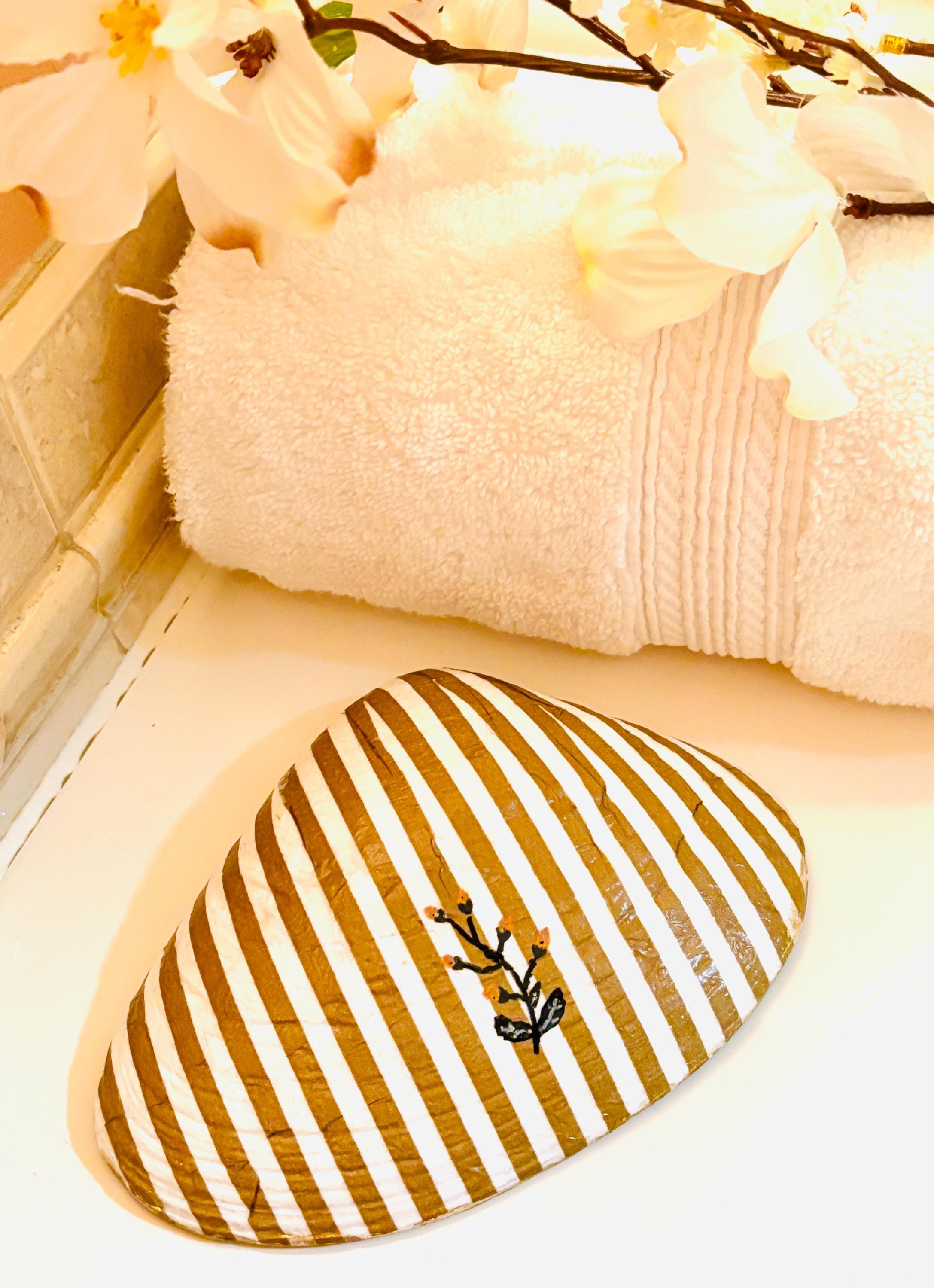 Vanity Ring, Soap or Trinket Dish, Bold Black and Gold, Floral and Stripe Design