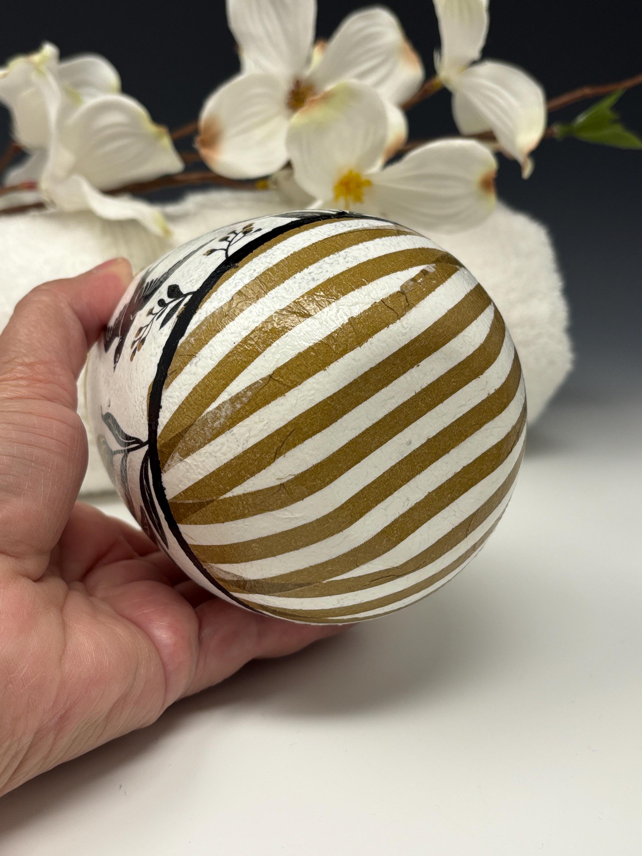 Votive Candle Holder, Bold Black and Gold, Floral and Stripe Design