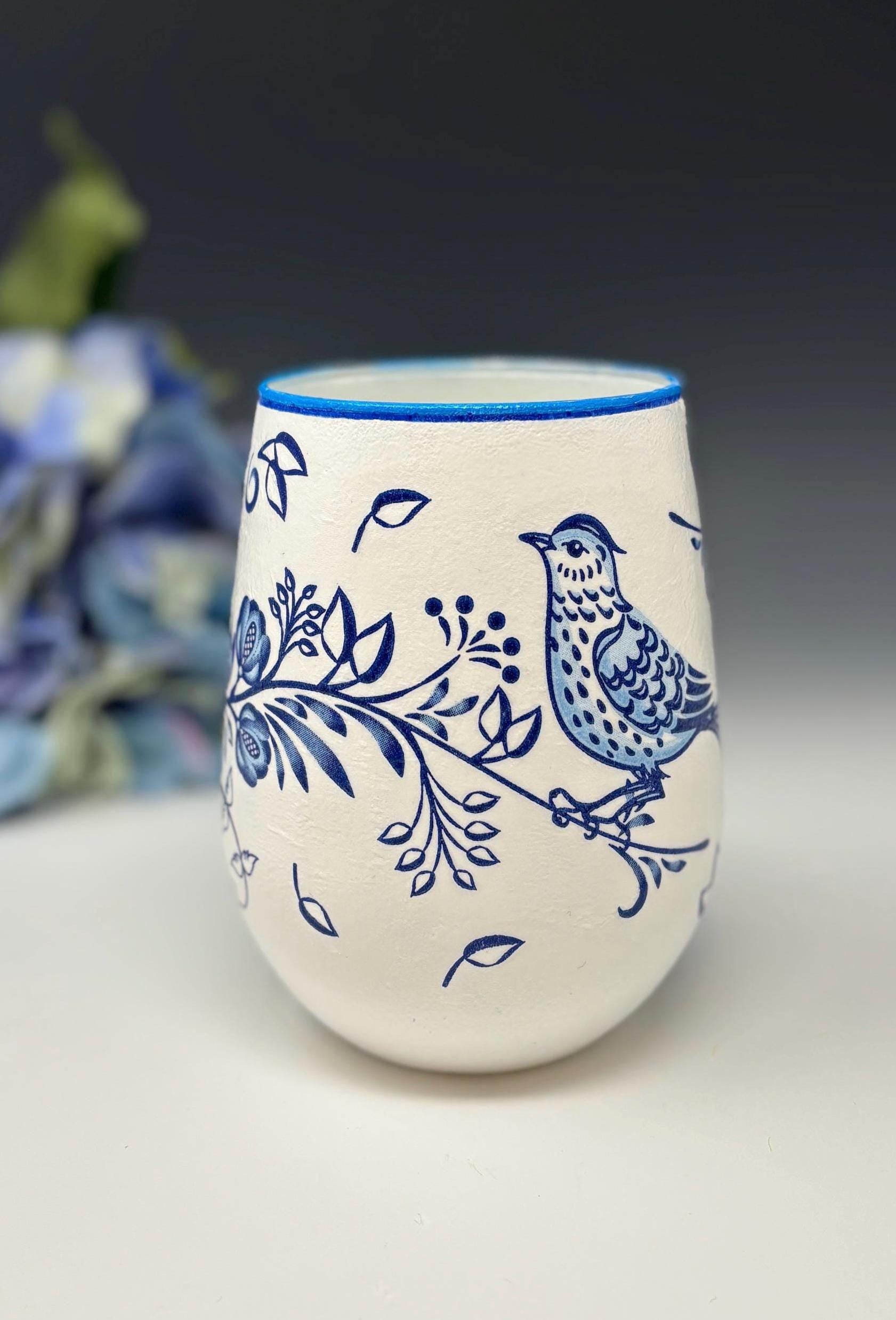 Makeup Brush Holder or Vase, Blue Bird