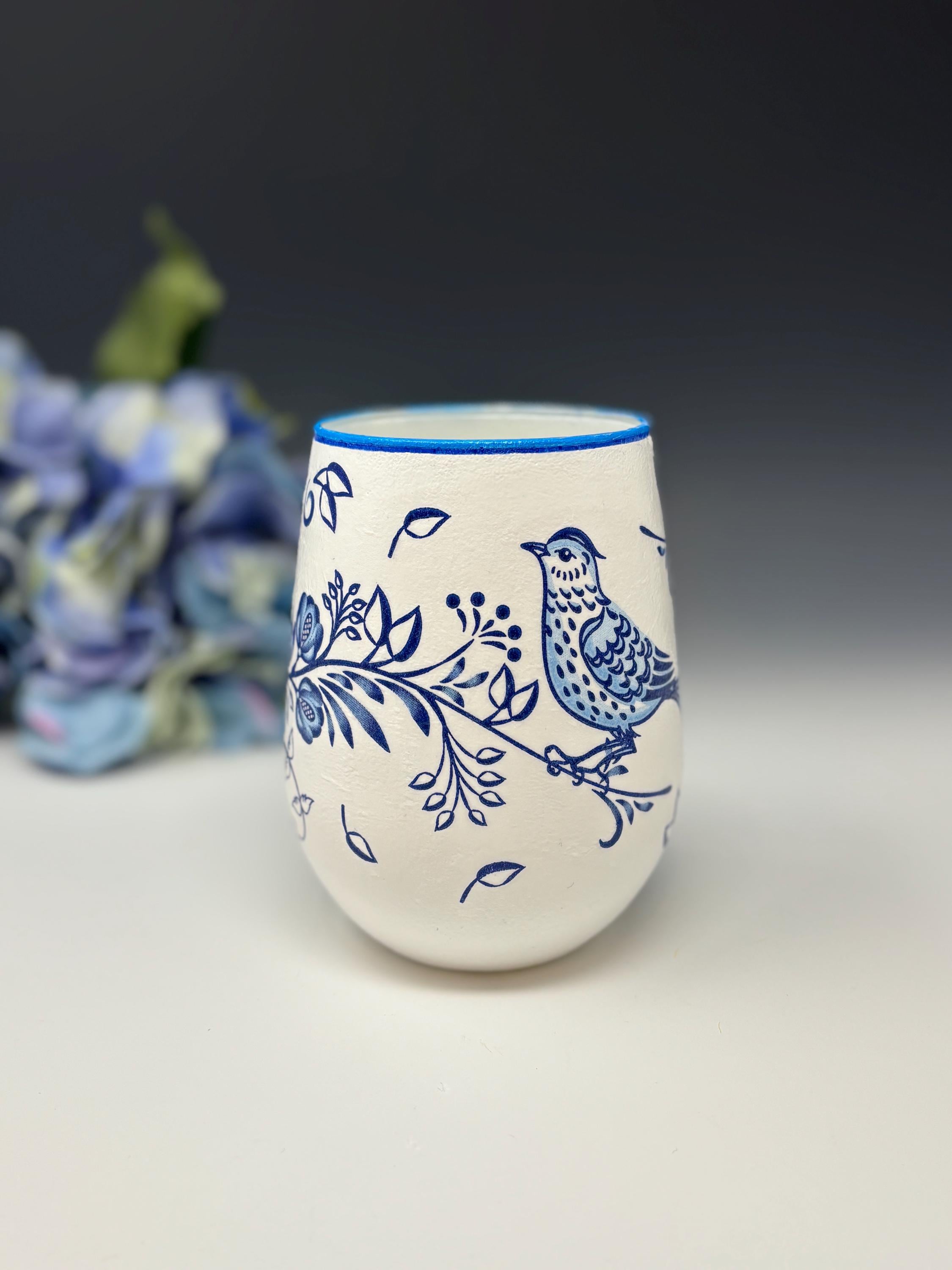 Makeup Brush Holder or Vase, Blue Bird