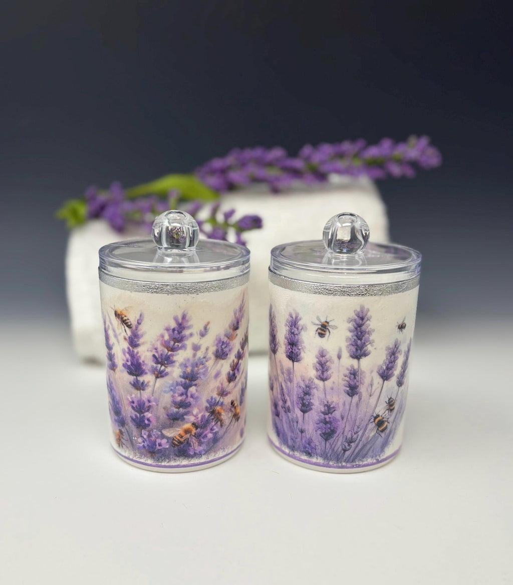 Vanity Jars with Lids, 10 oz. Set of 2, Lavender Design