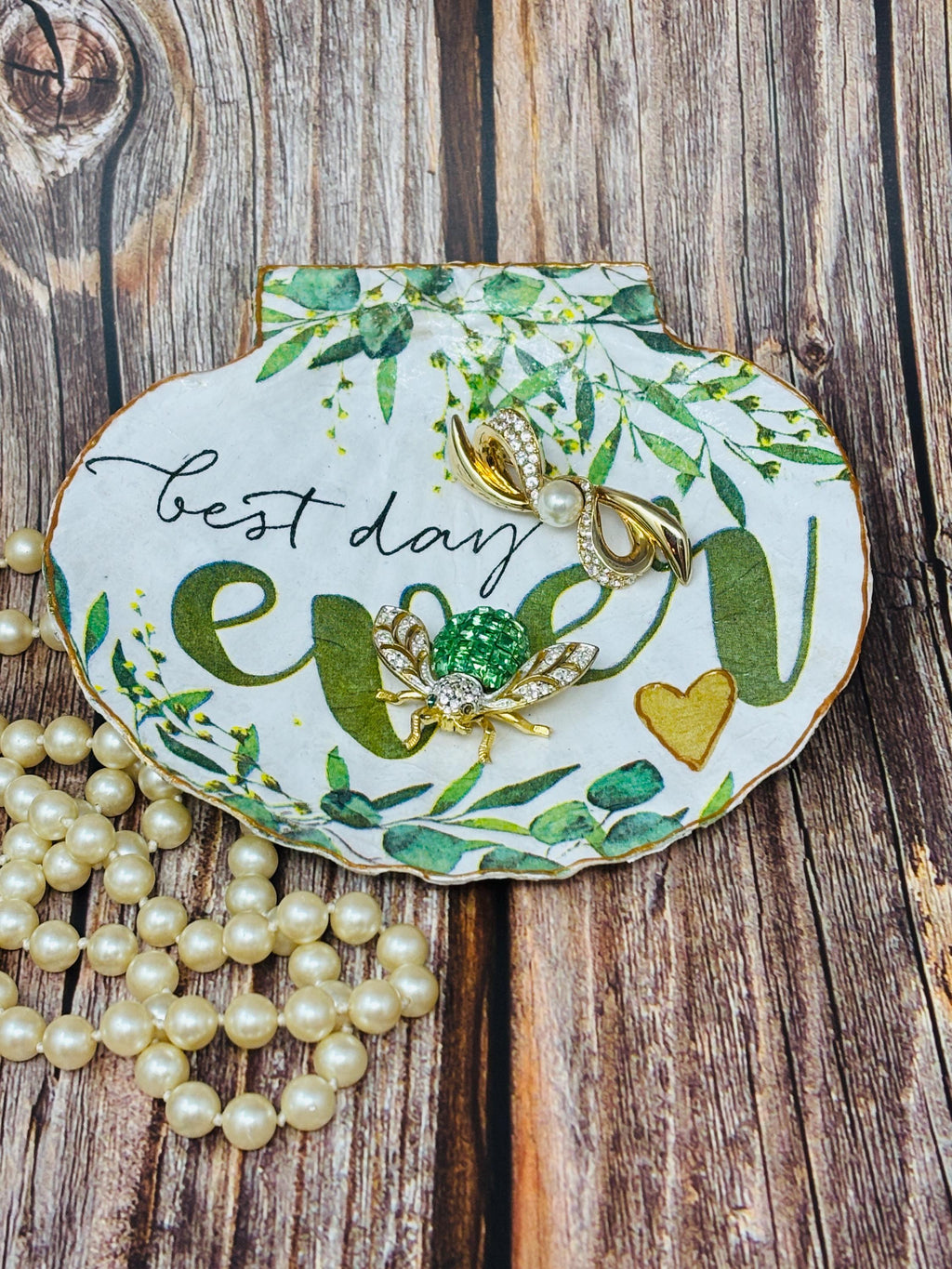 Sea Shell Trinket/Jewelry Dish Decoupage "Best Day Ever"
