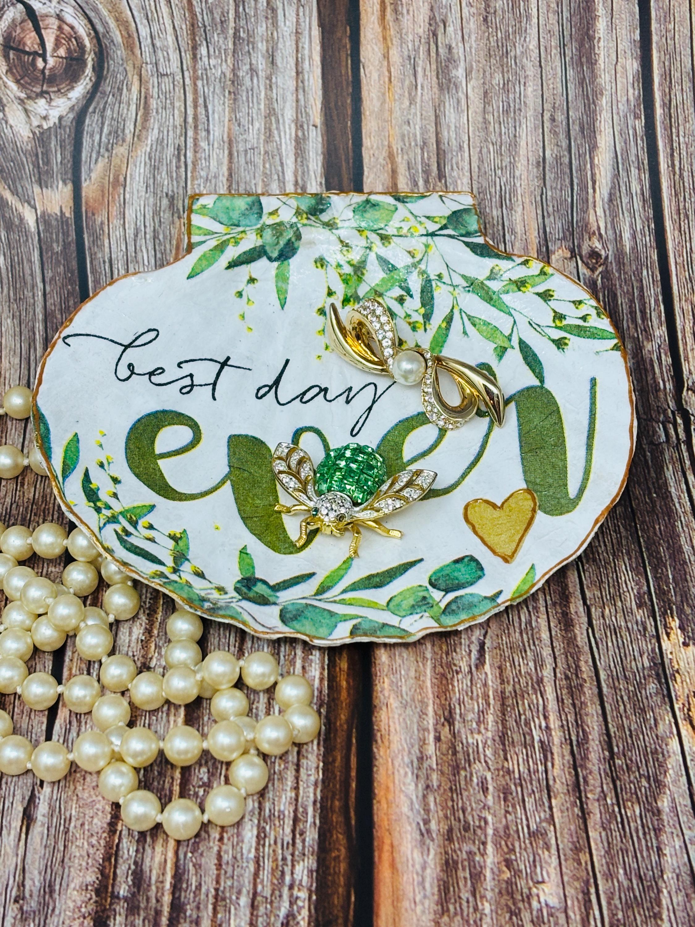 Sea Shell Trinket/Jewelry Dish Decoupage "Best Day Ever"