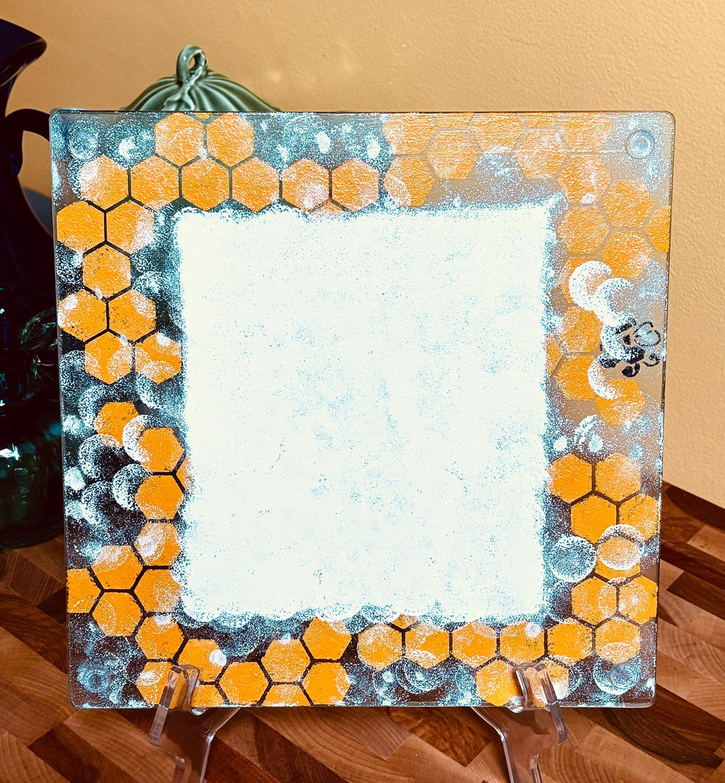 Honey Bee, Square 10" Glass Cutting/Cheese Board
