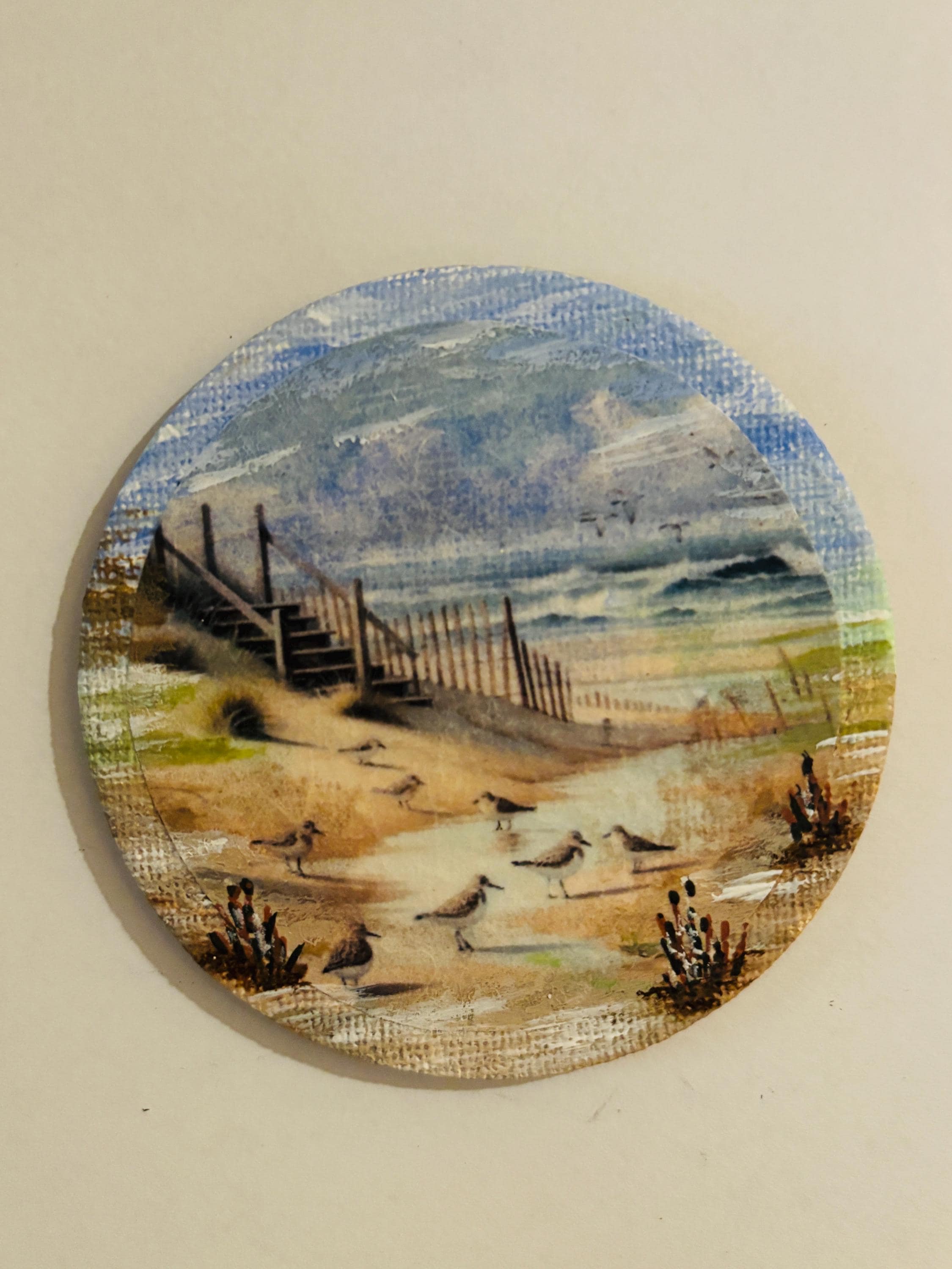 Decoupaged and Hand Painted Mini Canvas Magnets, Sandy Beach