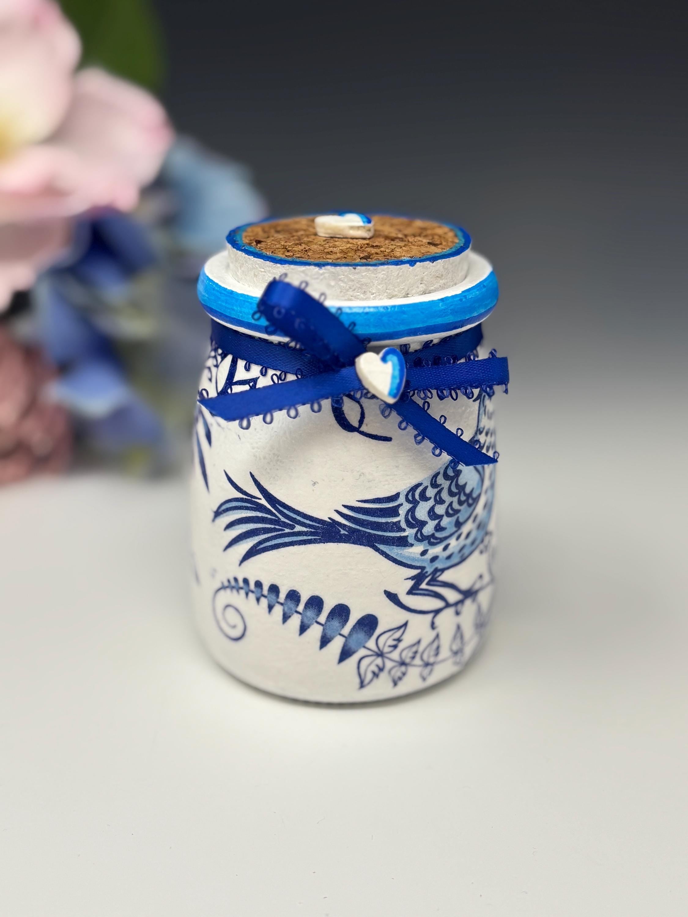 Small Glass Candy Jar, Blue Bird