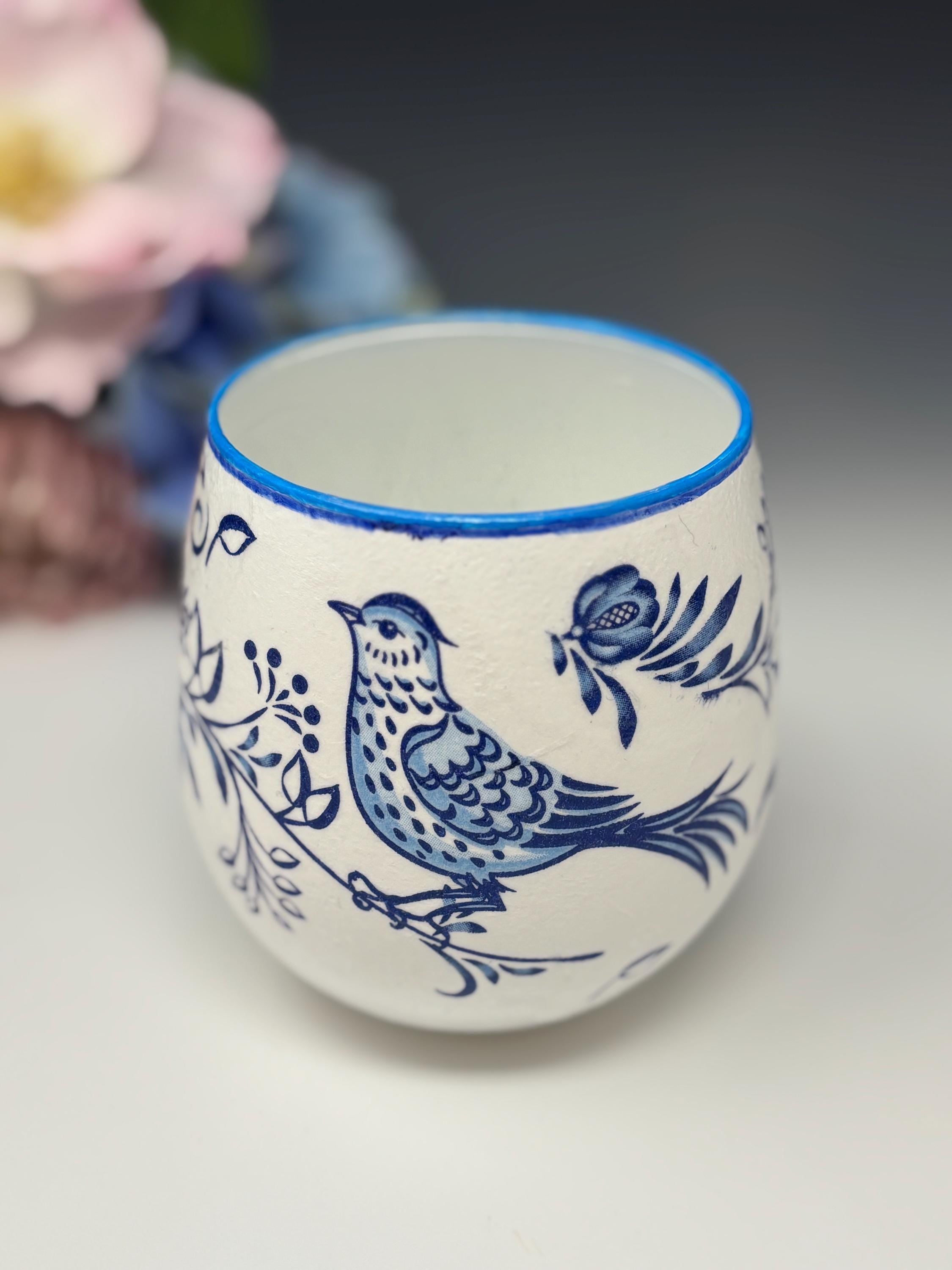 Votive Candle Holder, Blue Bird Design