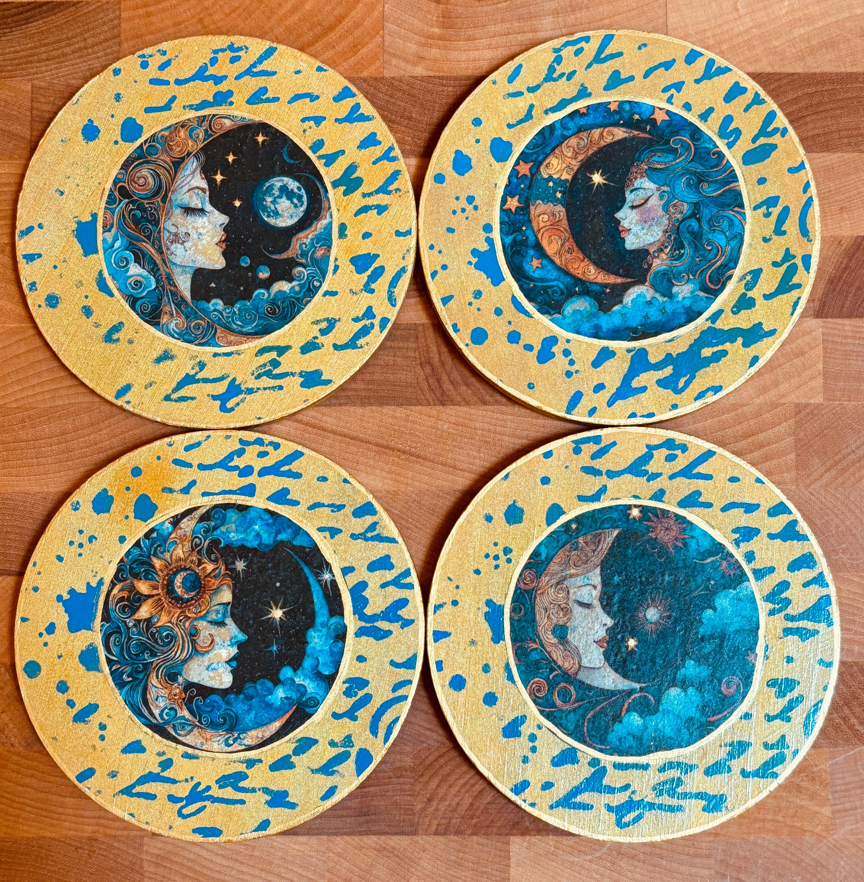 Wood Coasters, Decoupage Art, Celestial Visions
