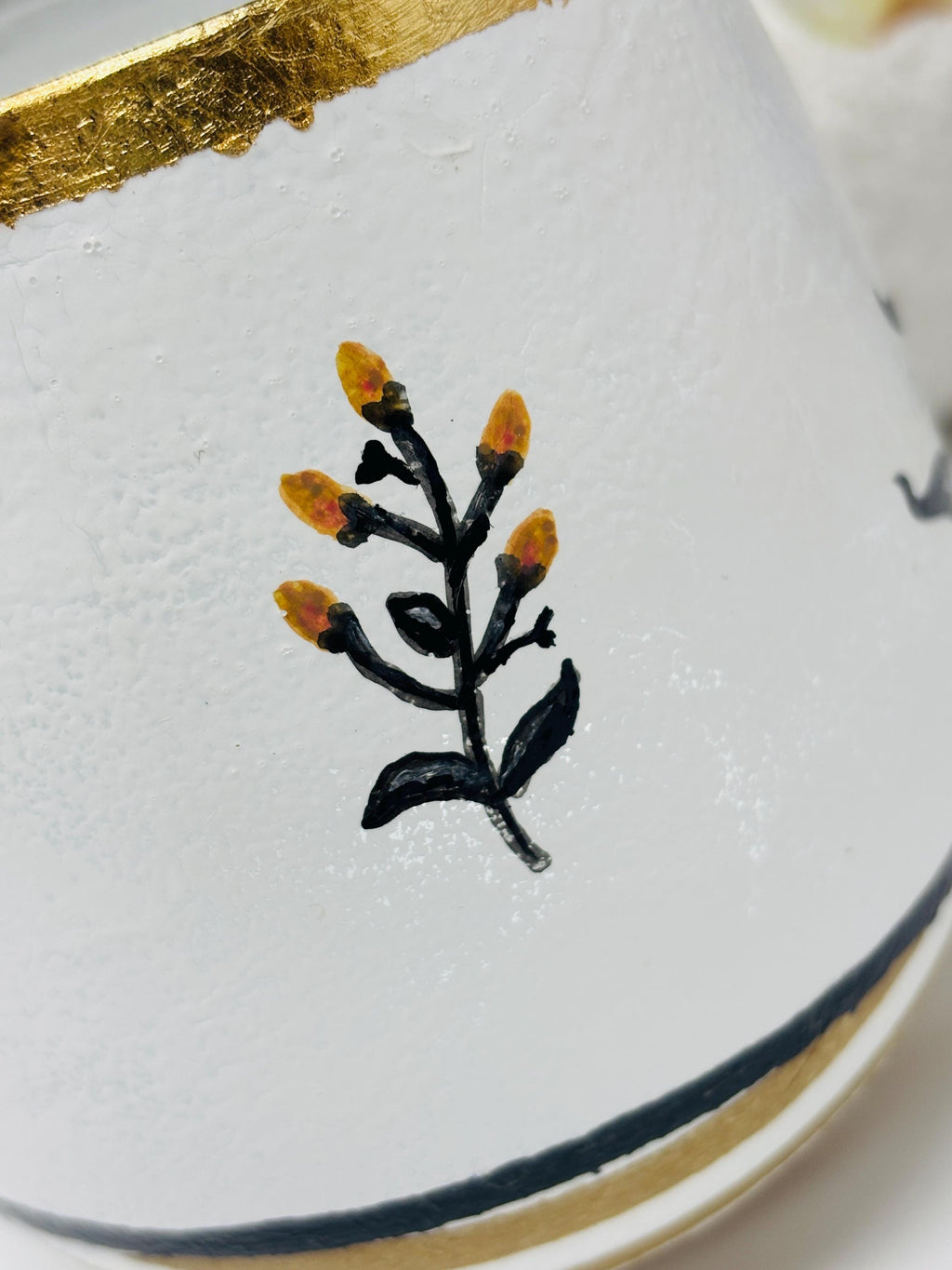 Votive Candle Holder, Bold Black and Gold, Floral and Stripe Design