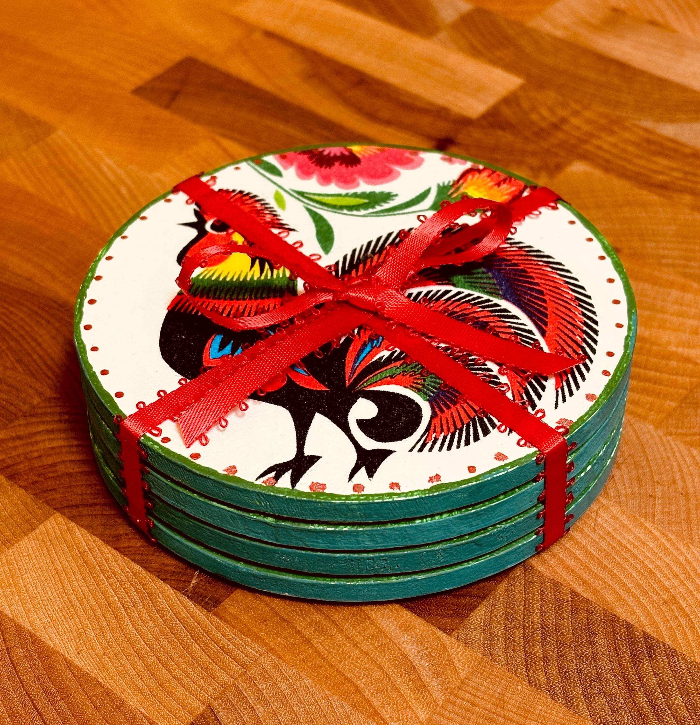 Wood Coasters, Decoupage Art, Roosters