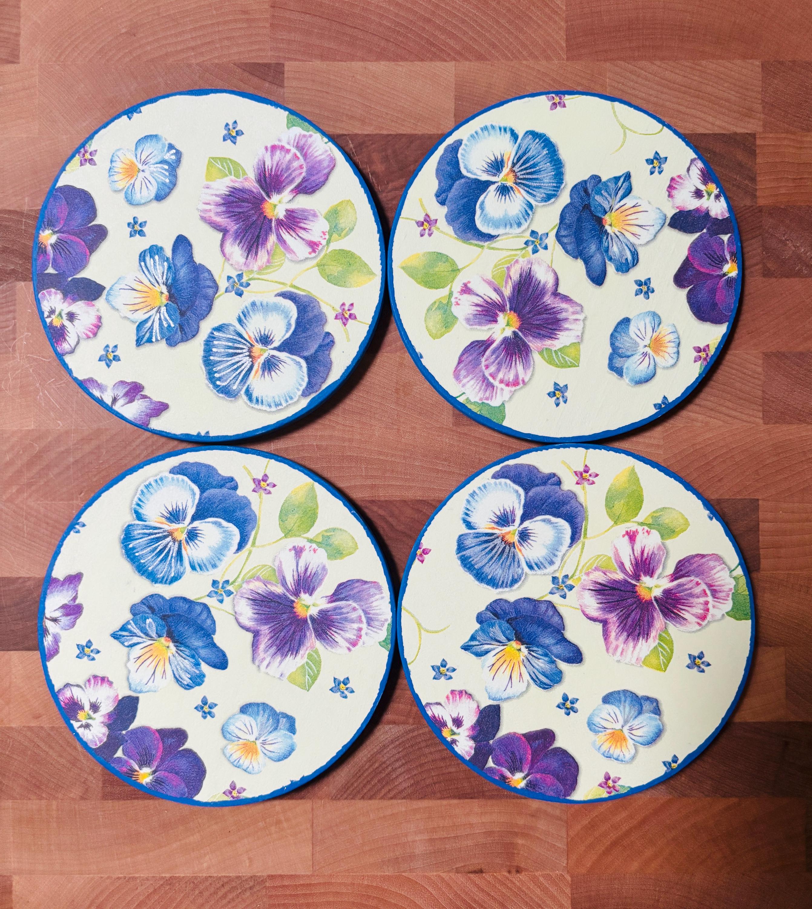 Wood Coasters, Decoupage Art, Pansies