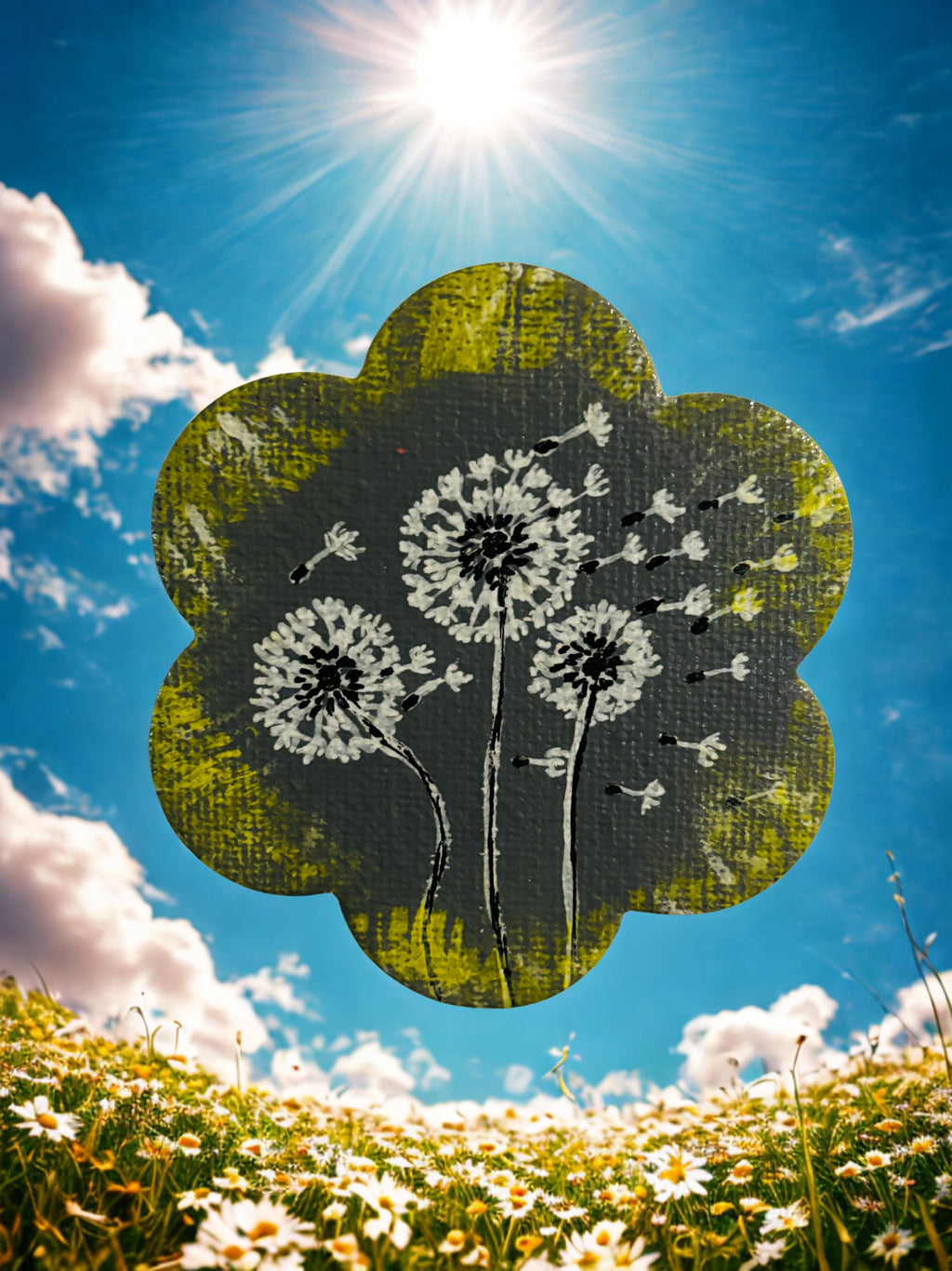 Hand Painted Mini Canvas Magnet, Dandelions
