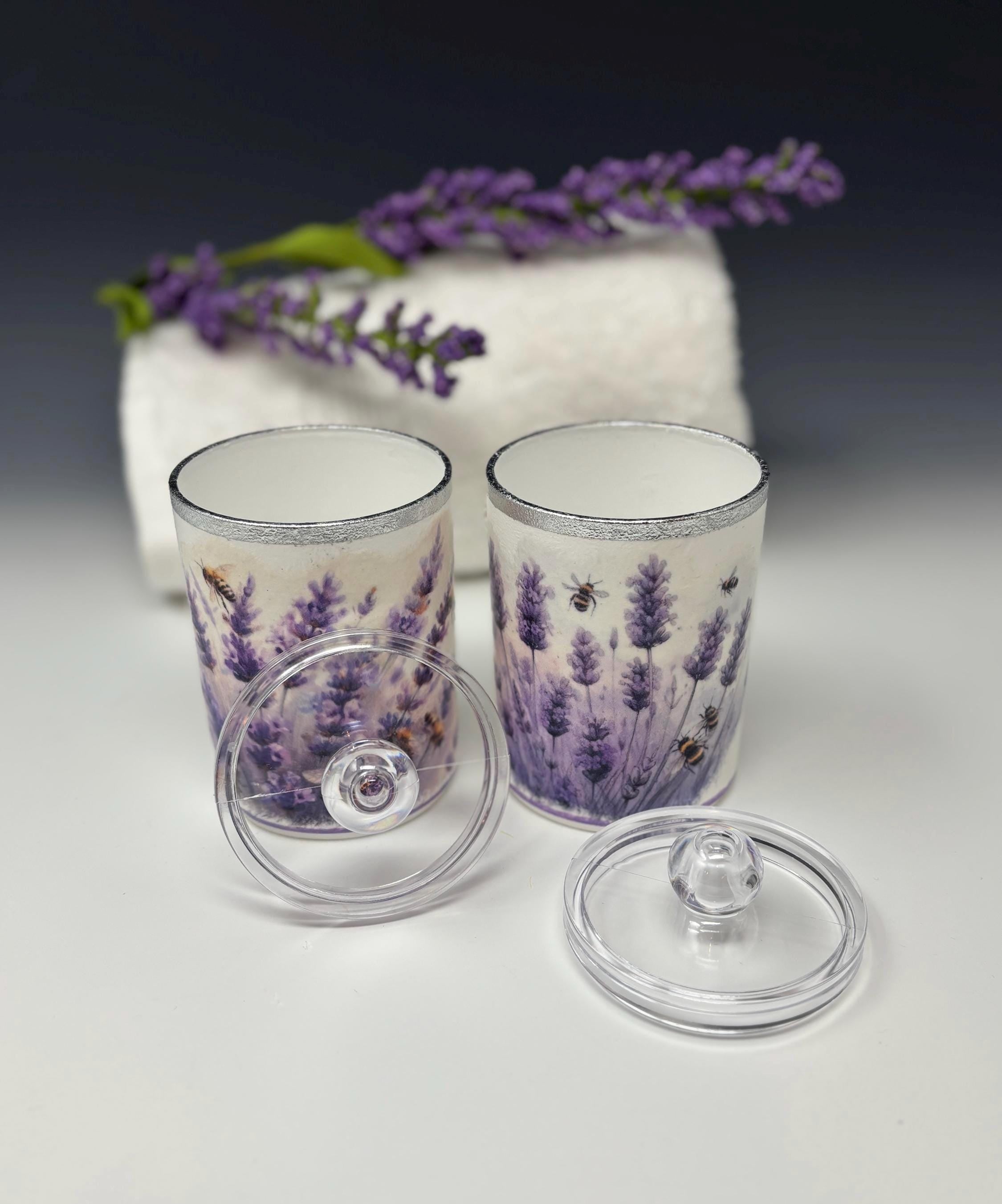 Vanity Jars with Lids, 10 oz. Set of 2, Lavender Design