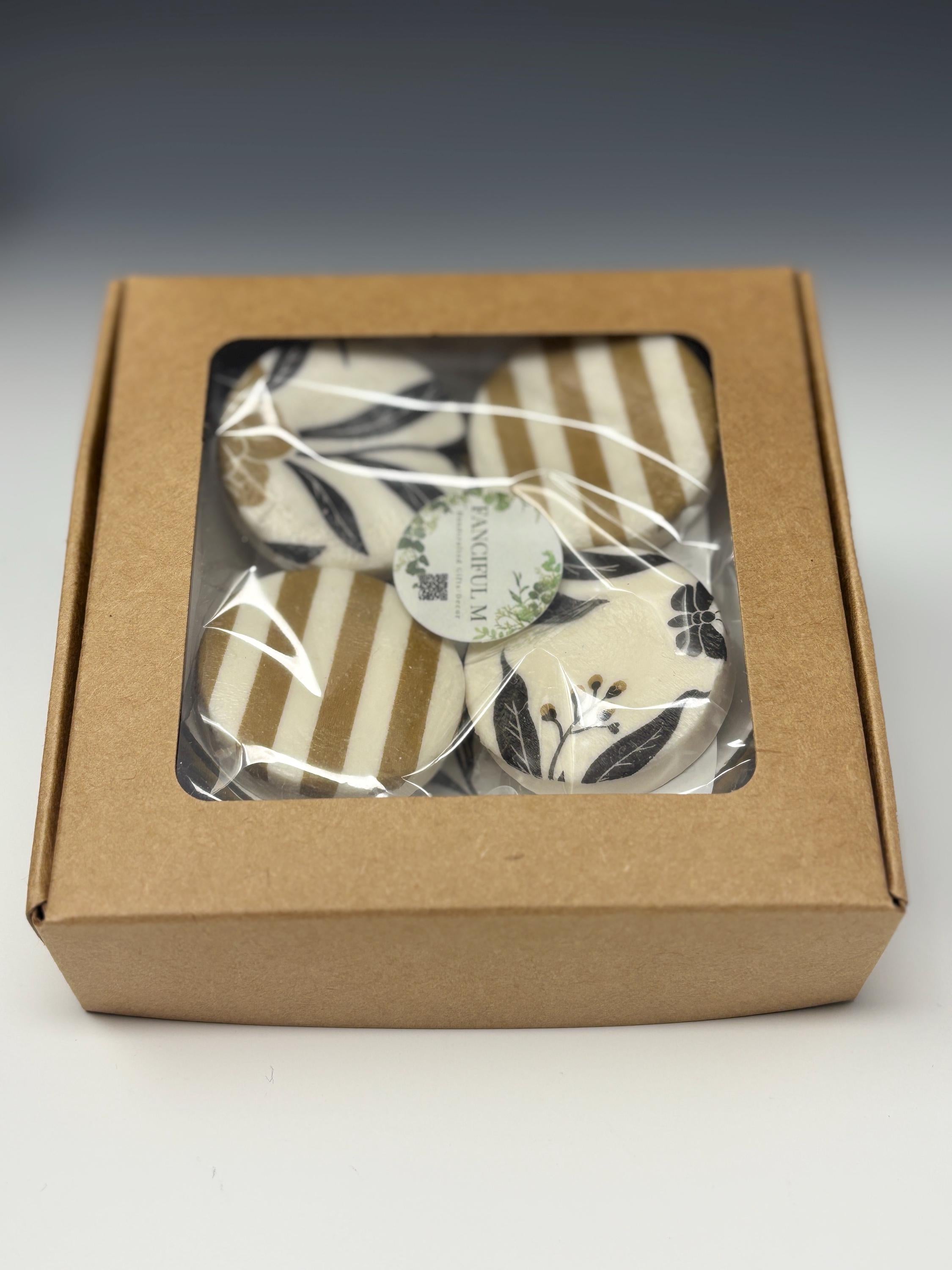 Decorative Mini Soaps, Set of 4, Bold Black and Gold, Floral and Stripe Design