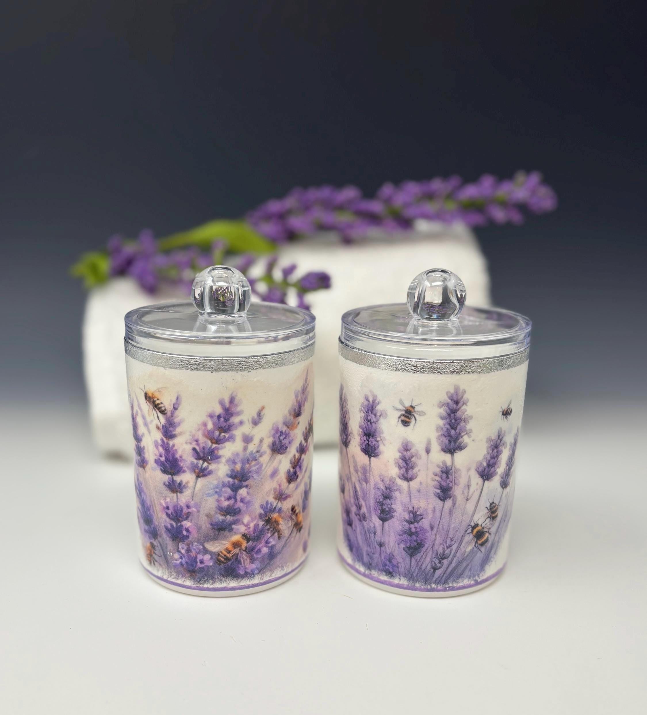 Vanity Jars with Lids, 10 oz. Set of 2, Lavender Design
