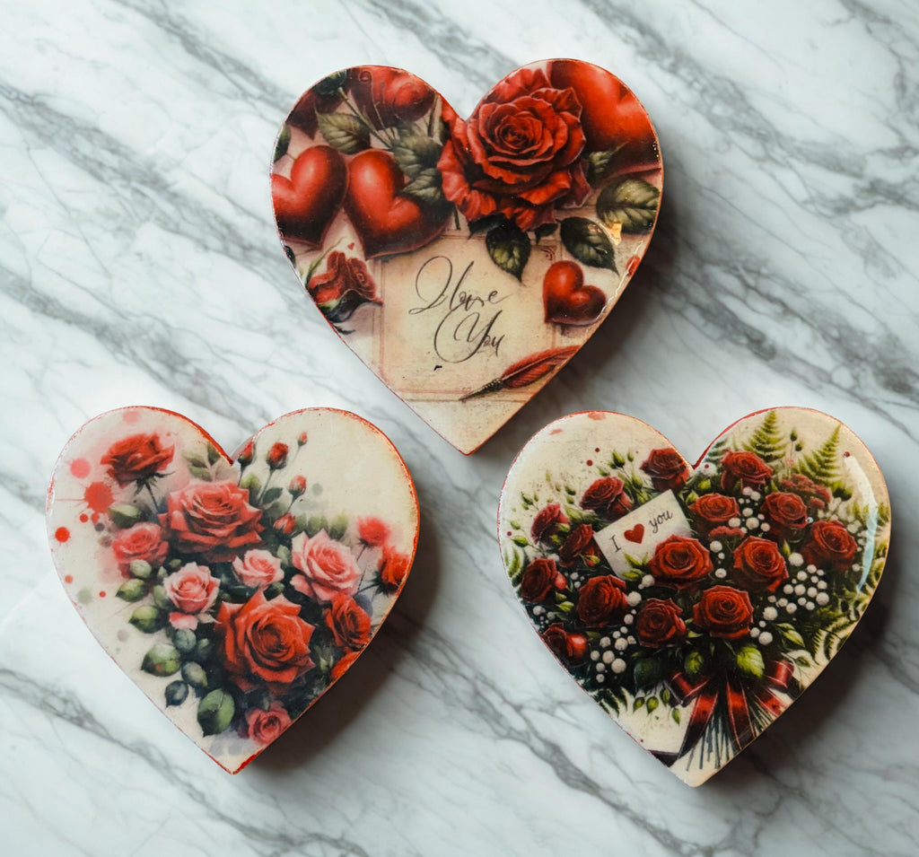 Decoupaged Mini Canvas Magnets, Hearts