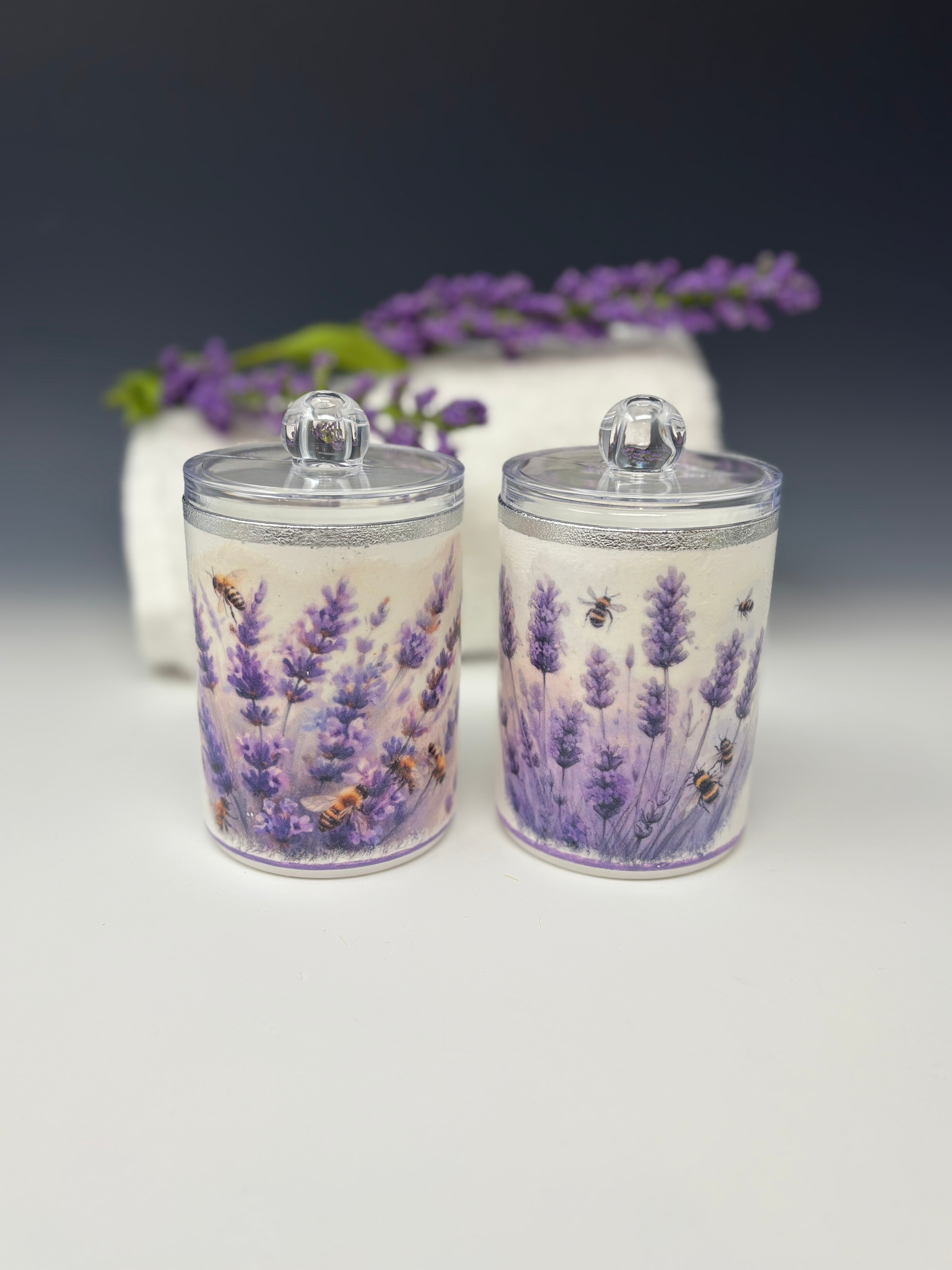 Lavender Decor, Vanity Jars with Lids, 10 oz. Set of 2